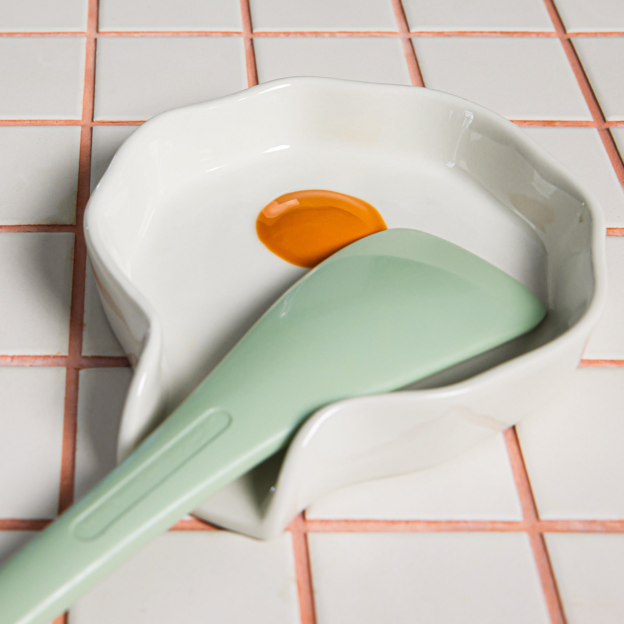 Sunny Side Up Egg Ceramic Spoon Rest for Kitchen Counter