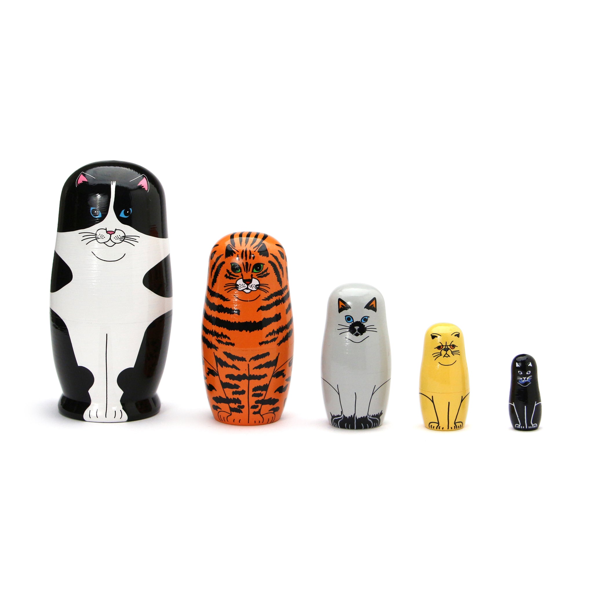 Wooden Nesting Cats Set by Midori Komatsu - 5-Piece Desk Decor