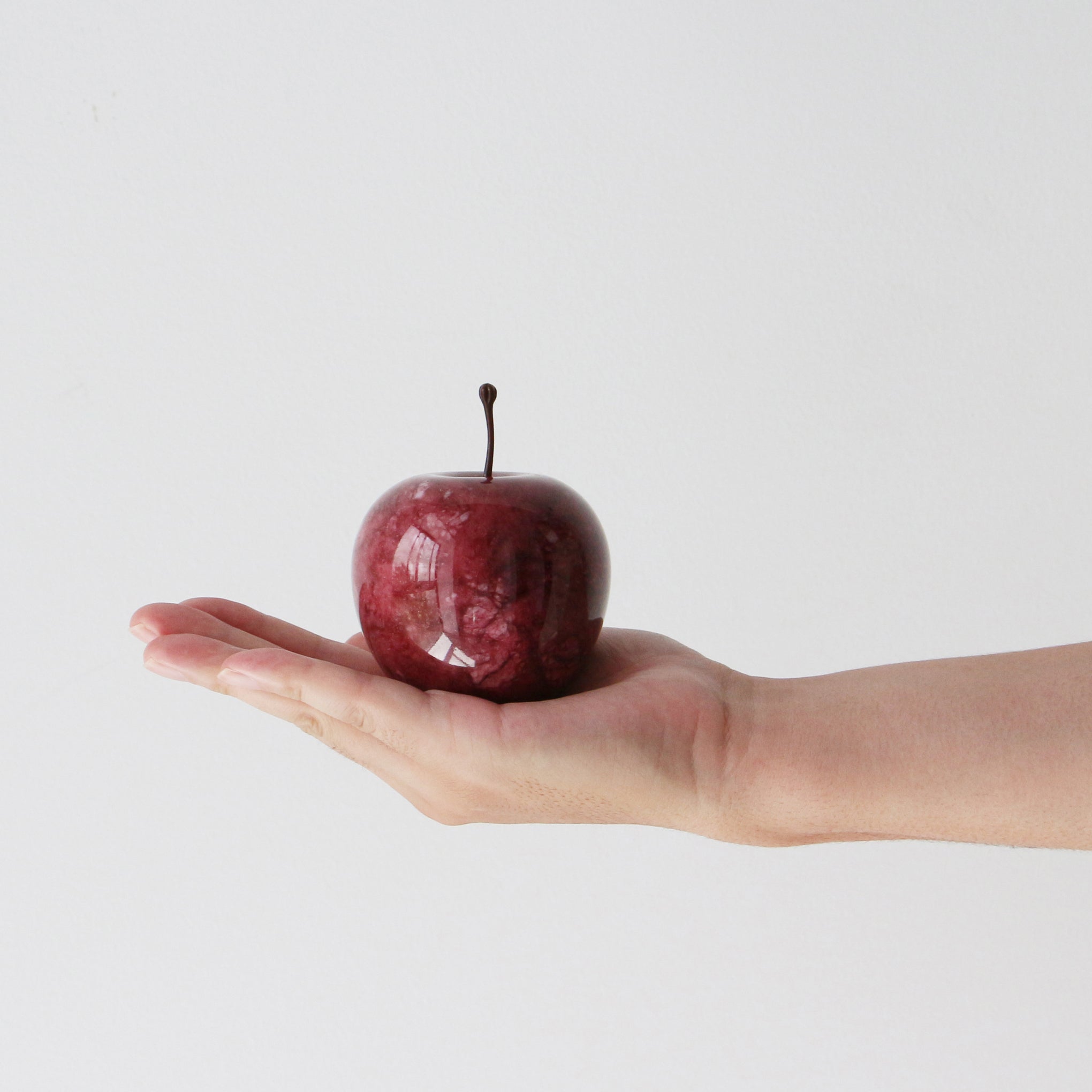 Handcrafted Marble Apple Paperweight - Unique Red Stone Desk Decor