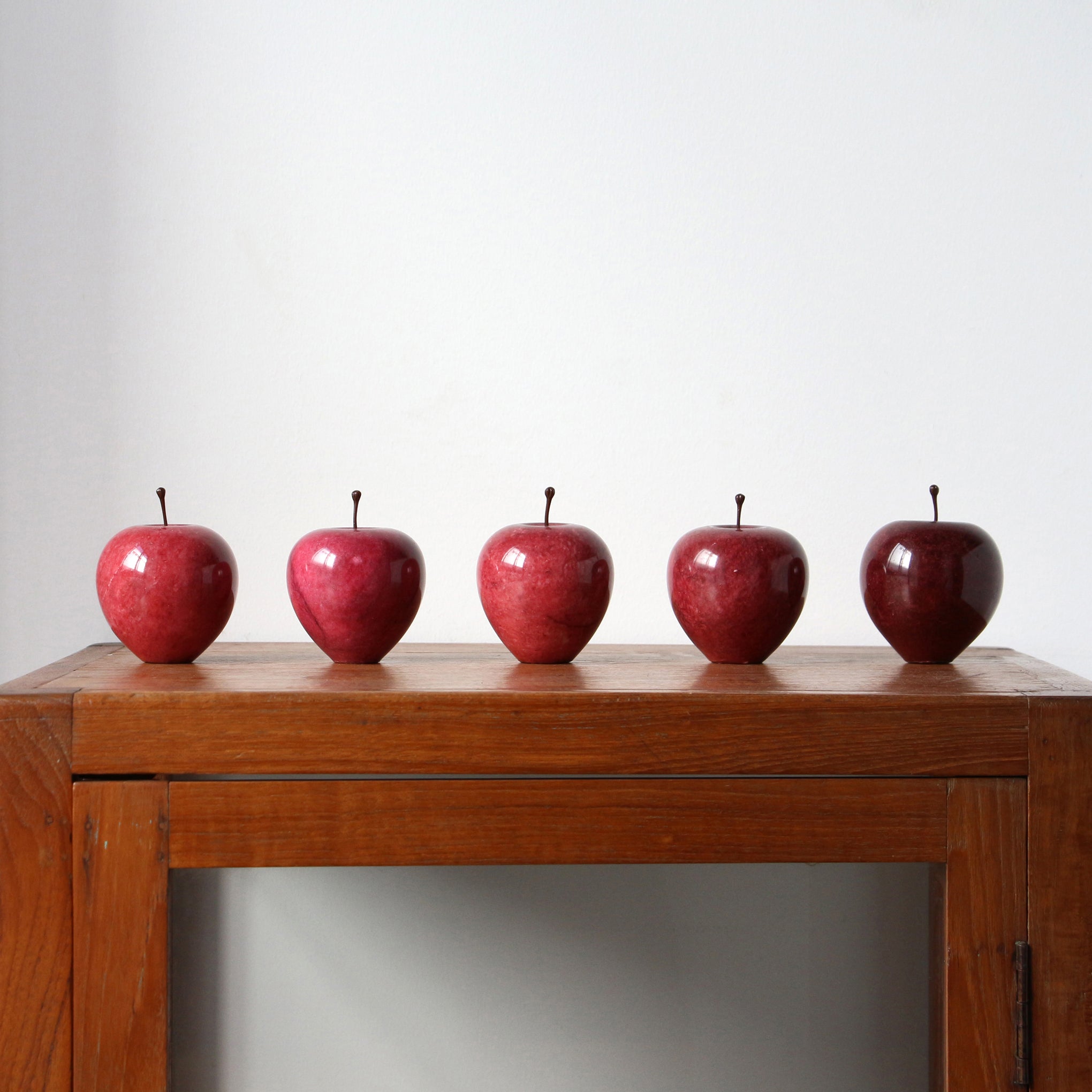 Handcrafted Marble Apple Paperweight - Unique Red Stone Desk Decor