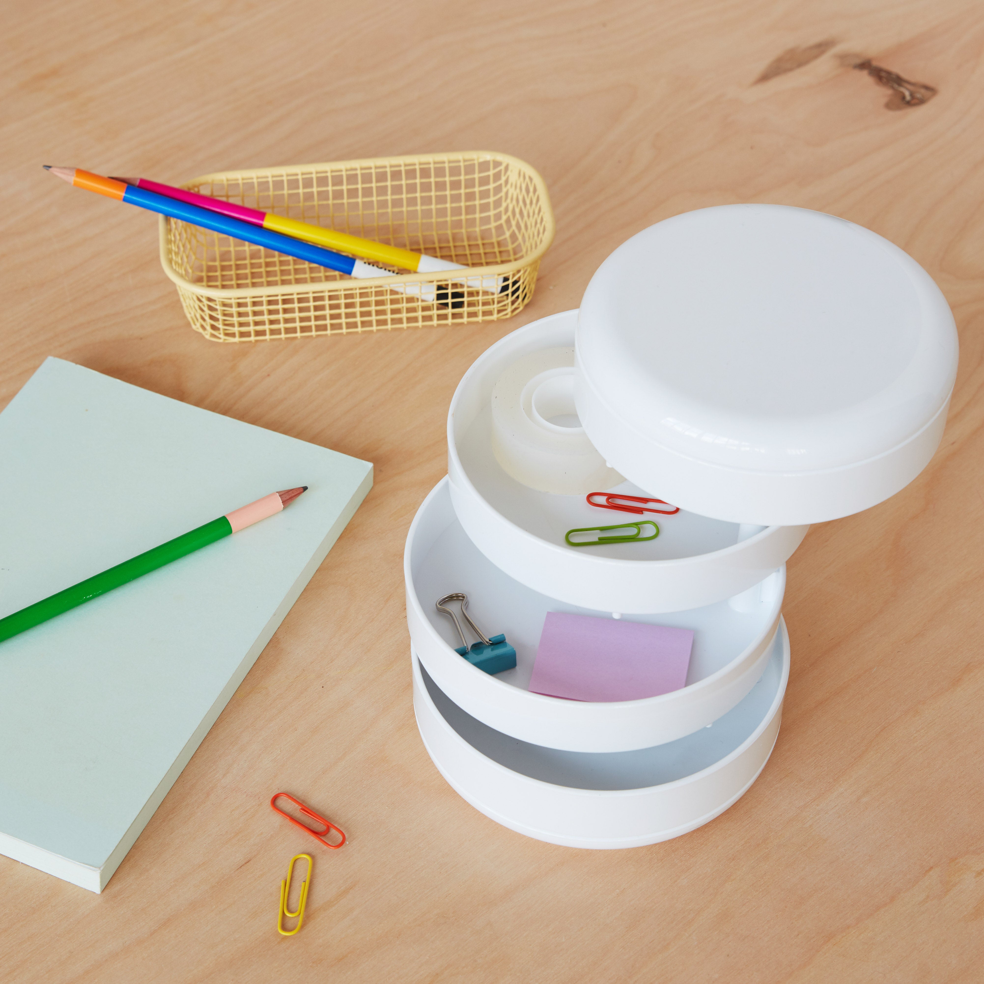 Rexite Multiplor Rotating Desk Organizer - White Storage Tray