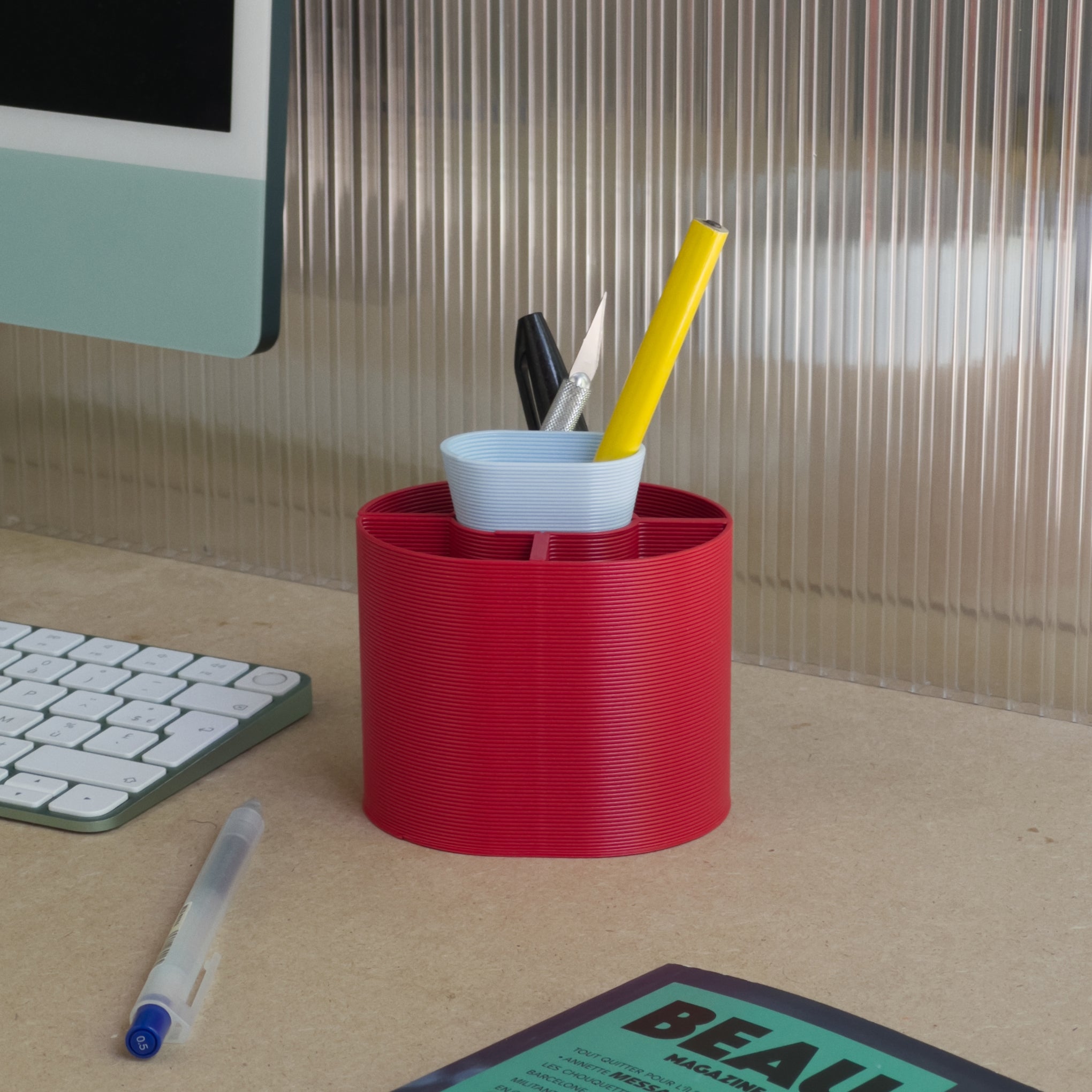 Henri Recycled Plastic 3D-Printed Pencil Cup | Eco-Friendly Desk Organizer