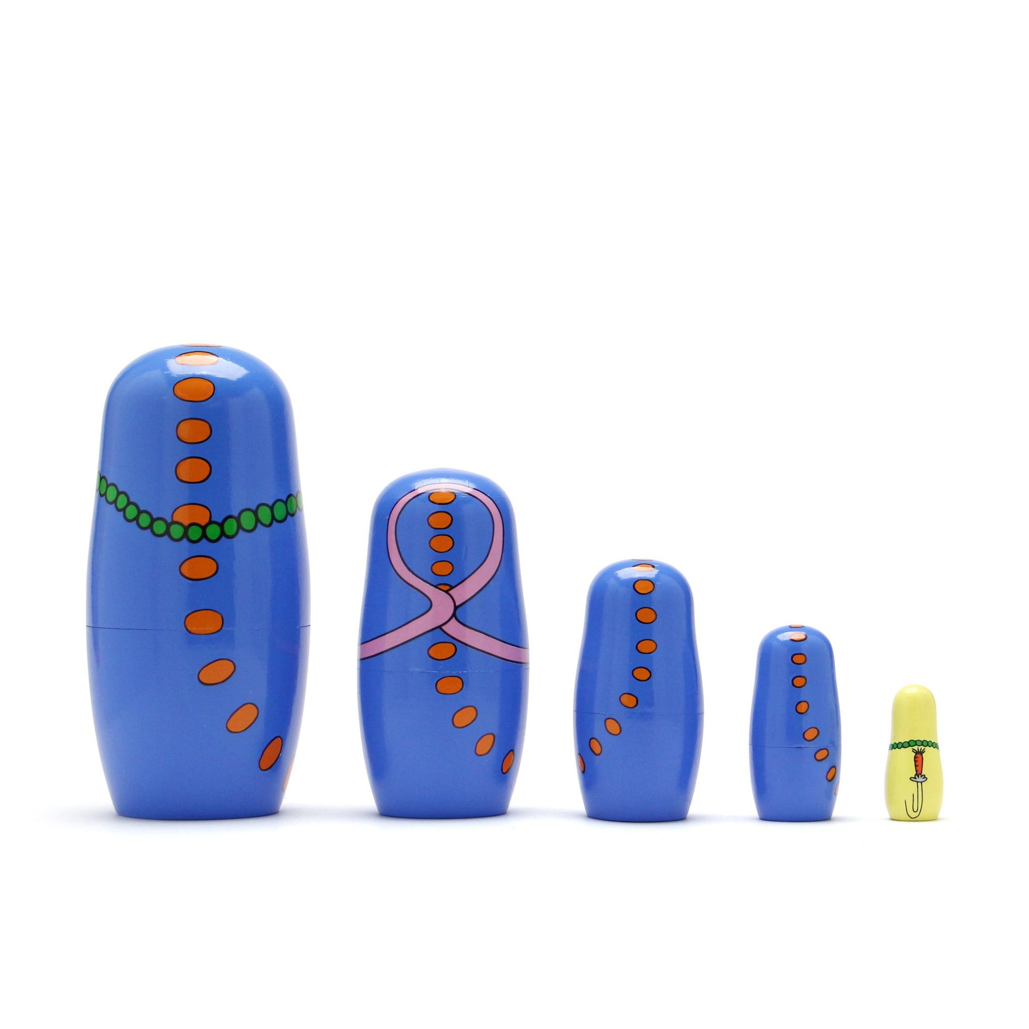 Happy Snakes Wooden Nesting Dolls - Japanese Folk Art Set of 5