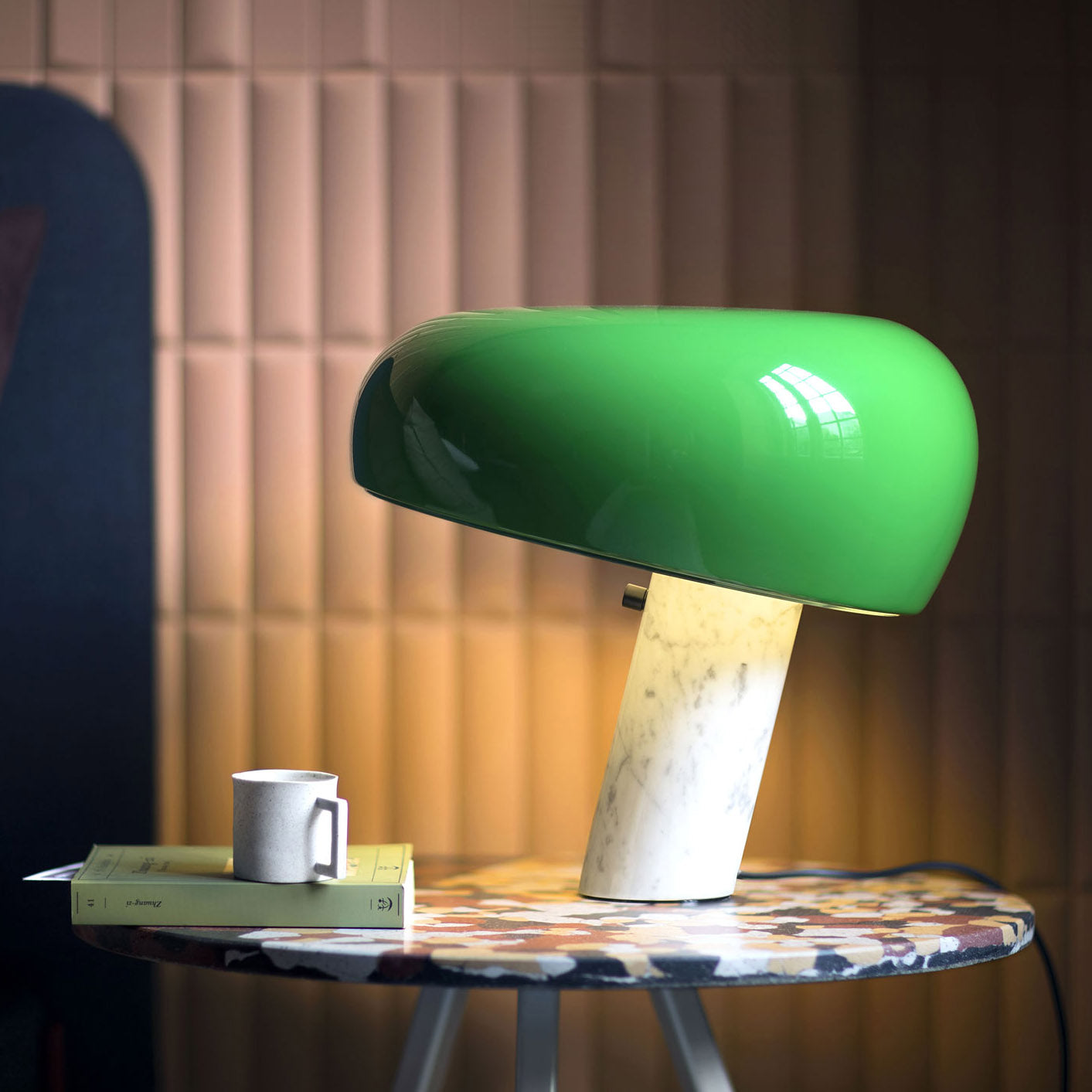 Flos Snoopy Orange Table Lamp with Dimmable Light & Marble Base