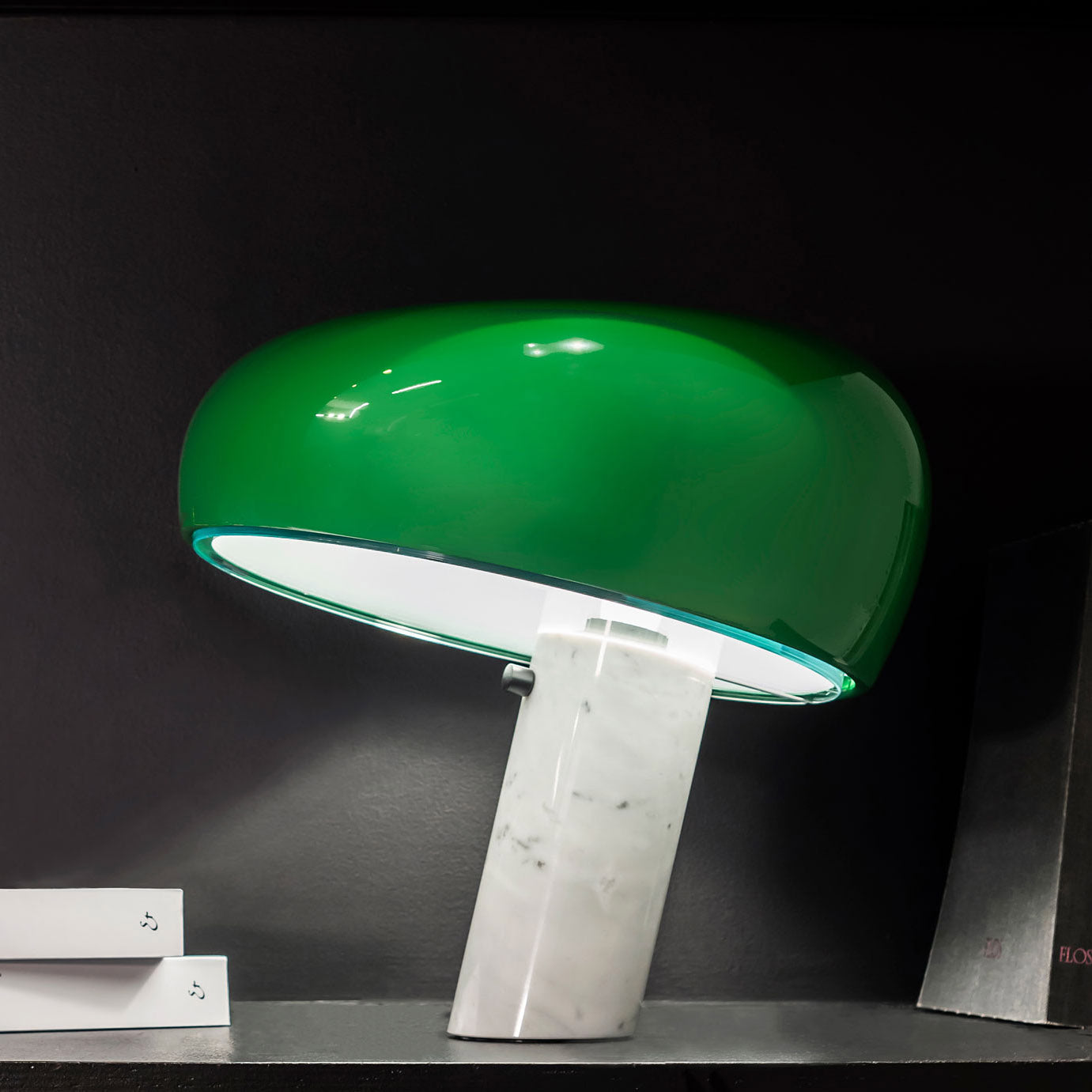 Flos Snoopy Orange Table Lamp with Dimmable Light & Marble Base