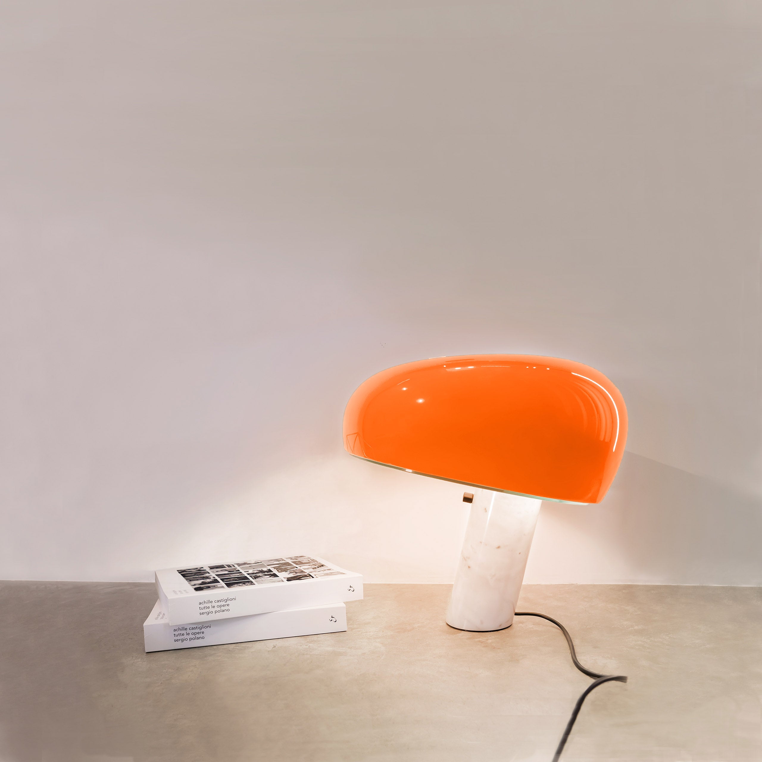 Flos Snoopy Orange Table Lamp with Dimmable Light & Marble Base