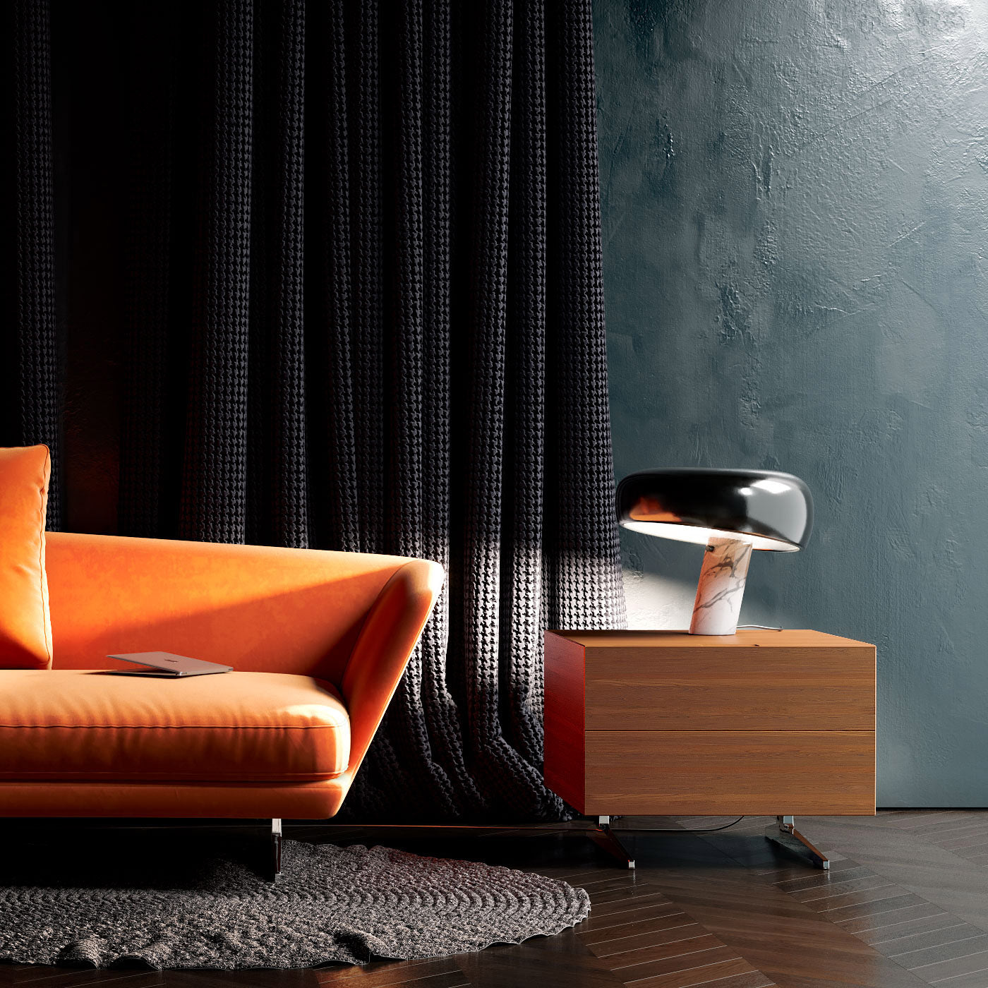 Flos Snoopy Orange Table Lamp with Dimmable Light & Marble Base