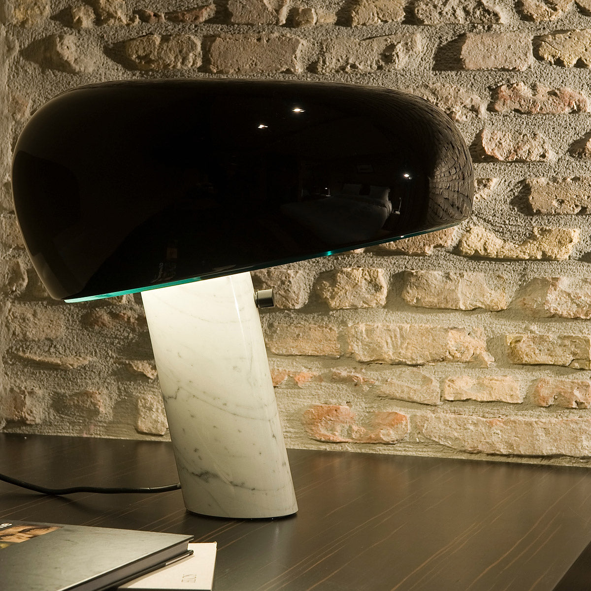 Flos Snoopy Orange Table Lamp with Dimmable Light & Marble Base