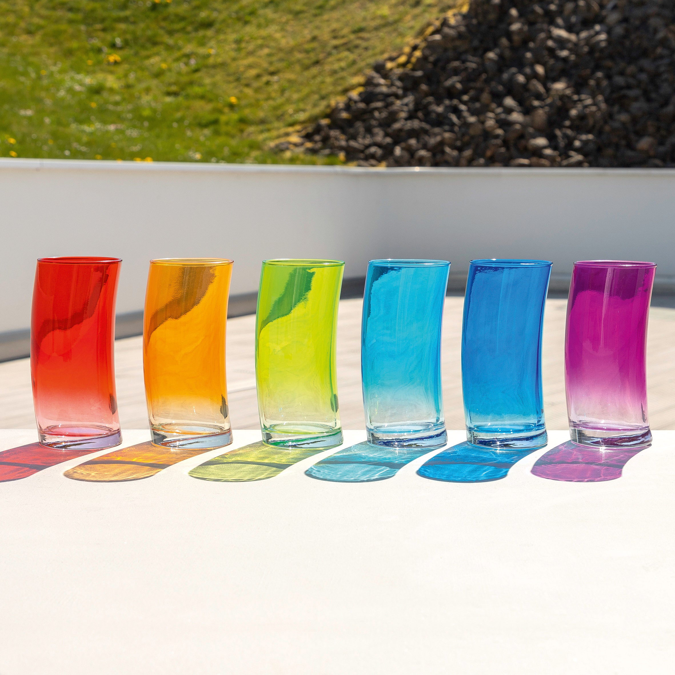 MoMA Swing Tumblers - Set of 6 Colorful Blown Glass Cups