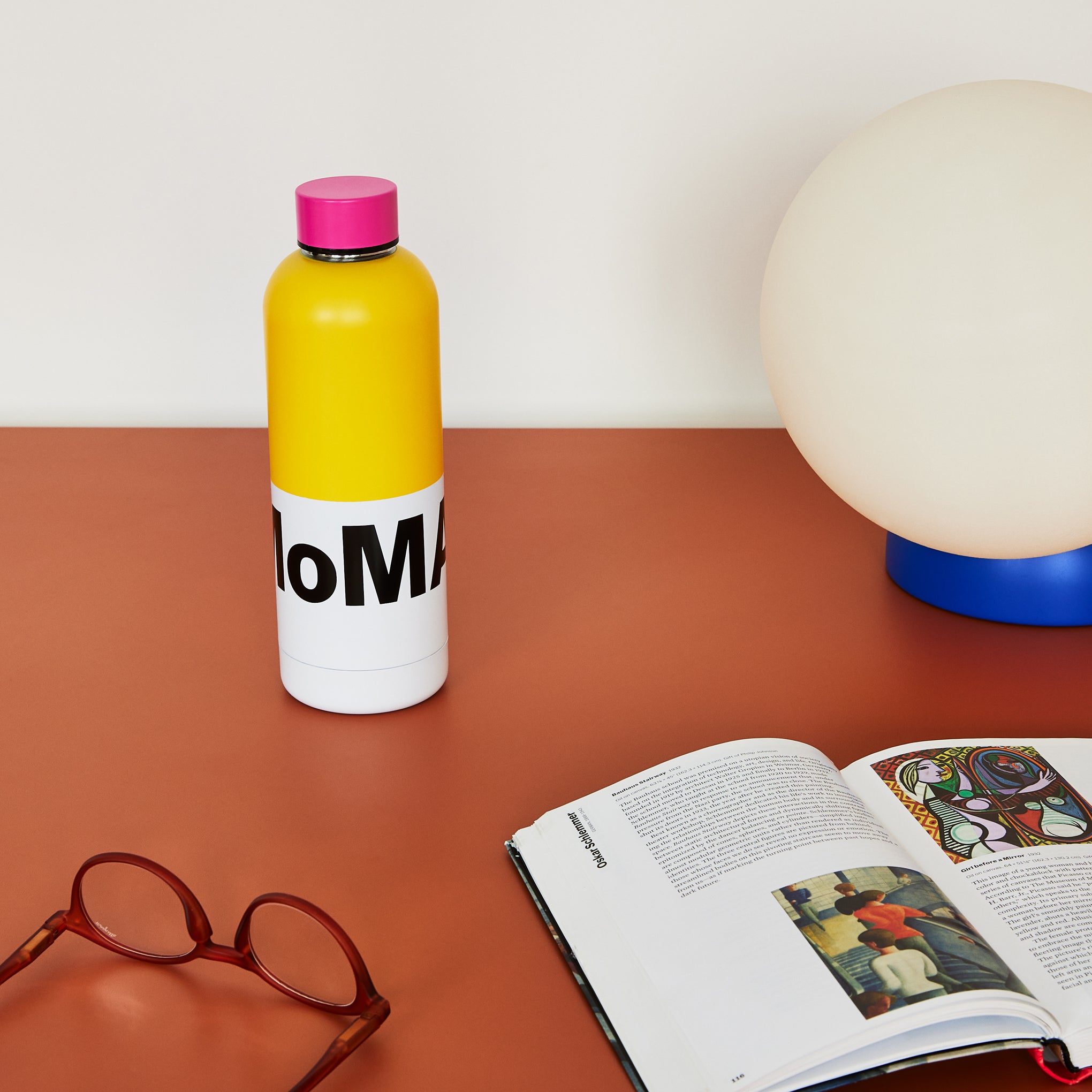 MoMA Stainless Steel Water Bottle - Pink & Yellow, 17oz, Insulated
