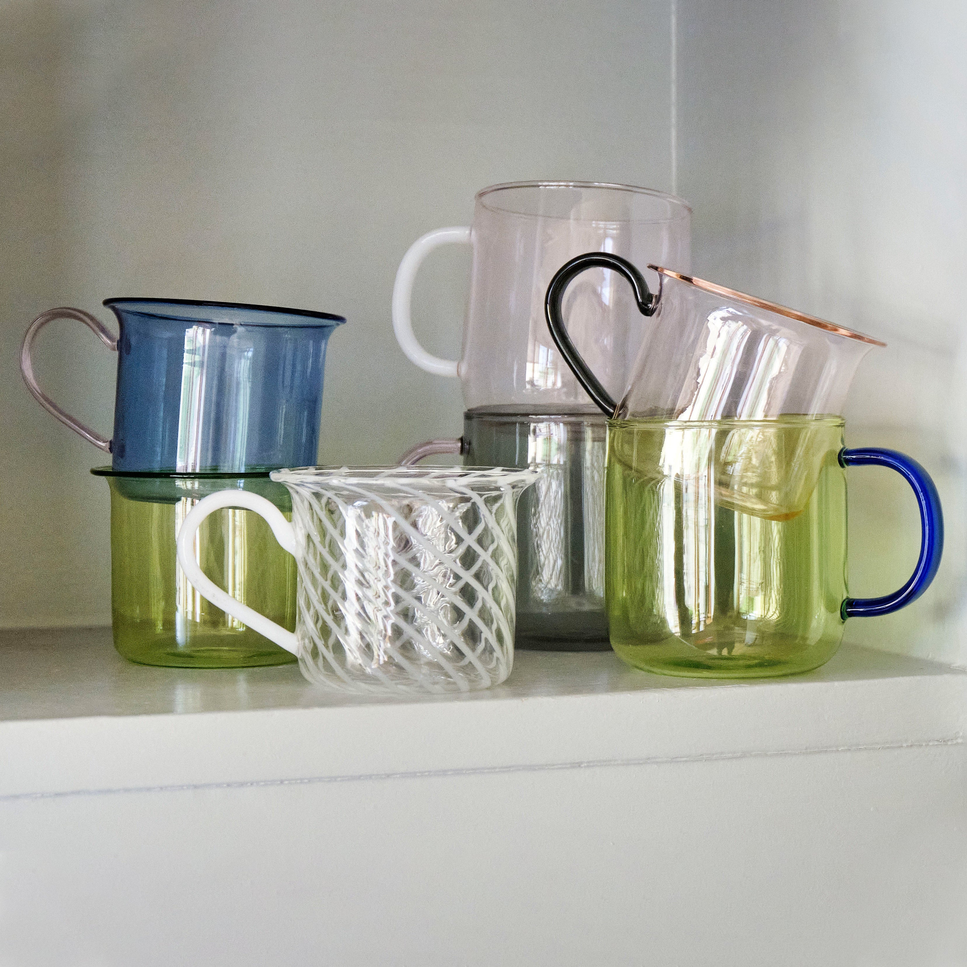 HAY Glass Coffee Mugs Set of 2 - Grey & Pink - Dishwasher Safe