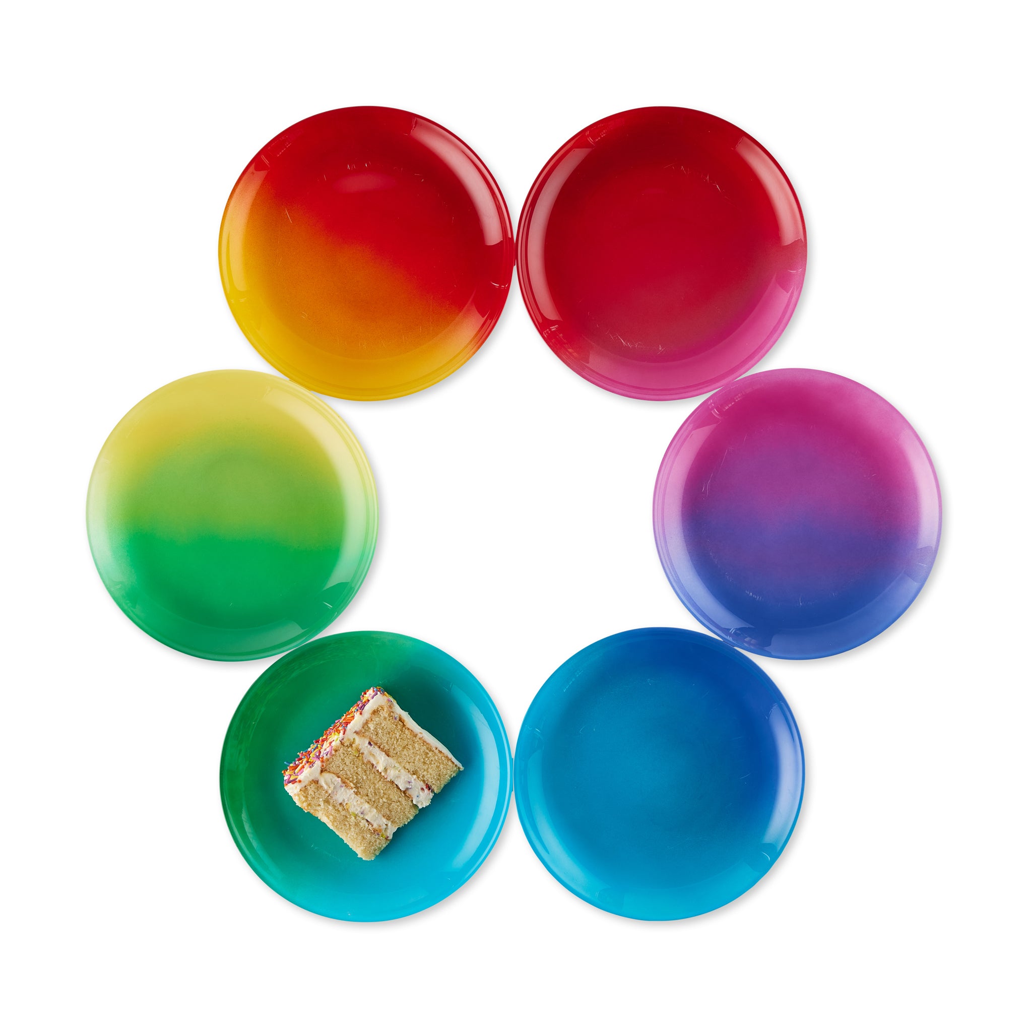Spectrum Glass Dessert Plates Set of 6 - Hand-Painted Ombre Design