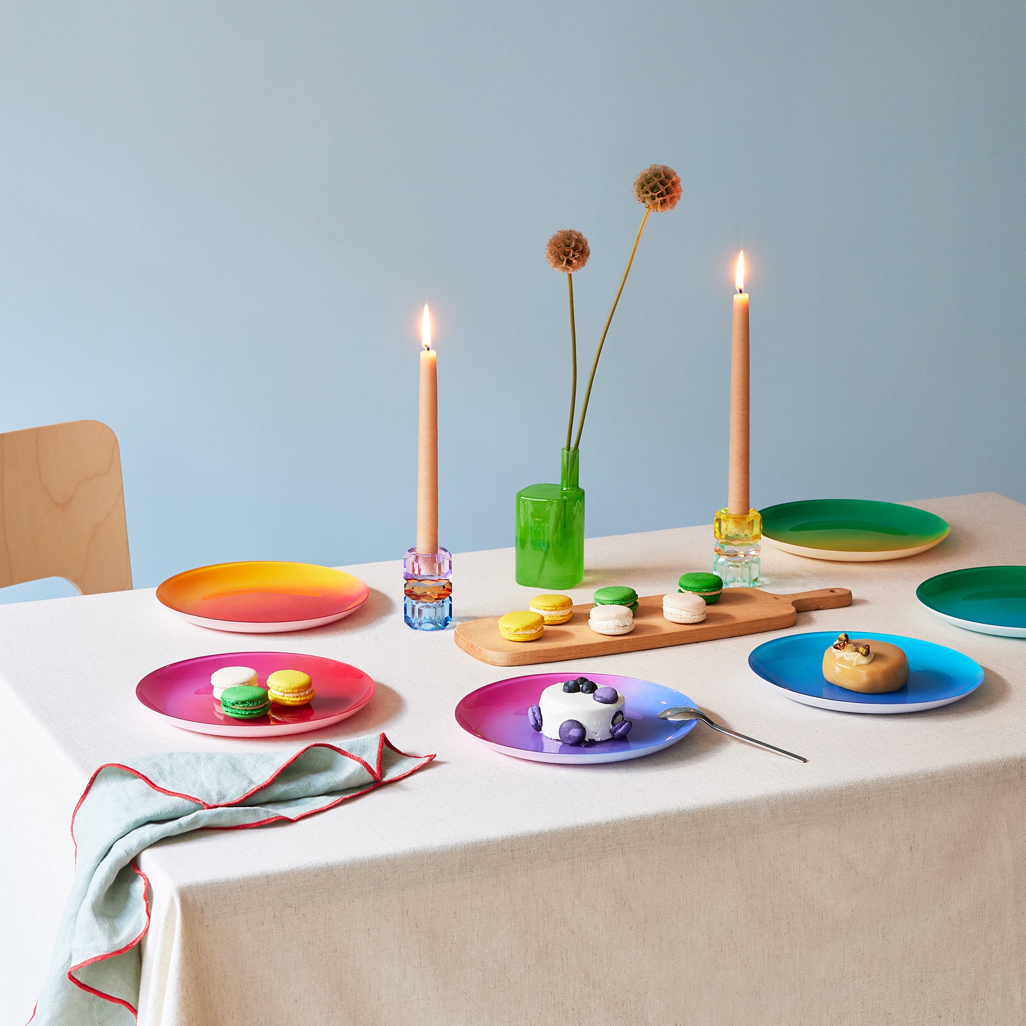 Spectrum Glass Dessert Plates Set of 6 - Hand-Painted Ombre Design