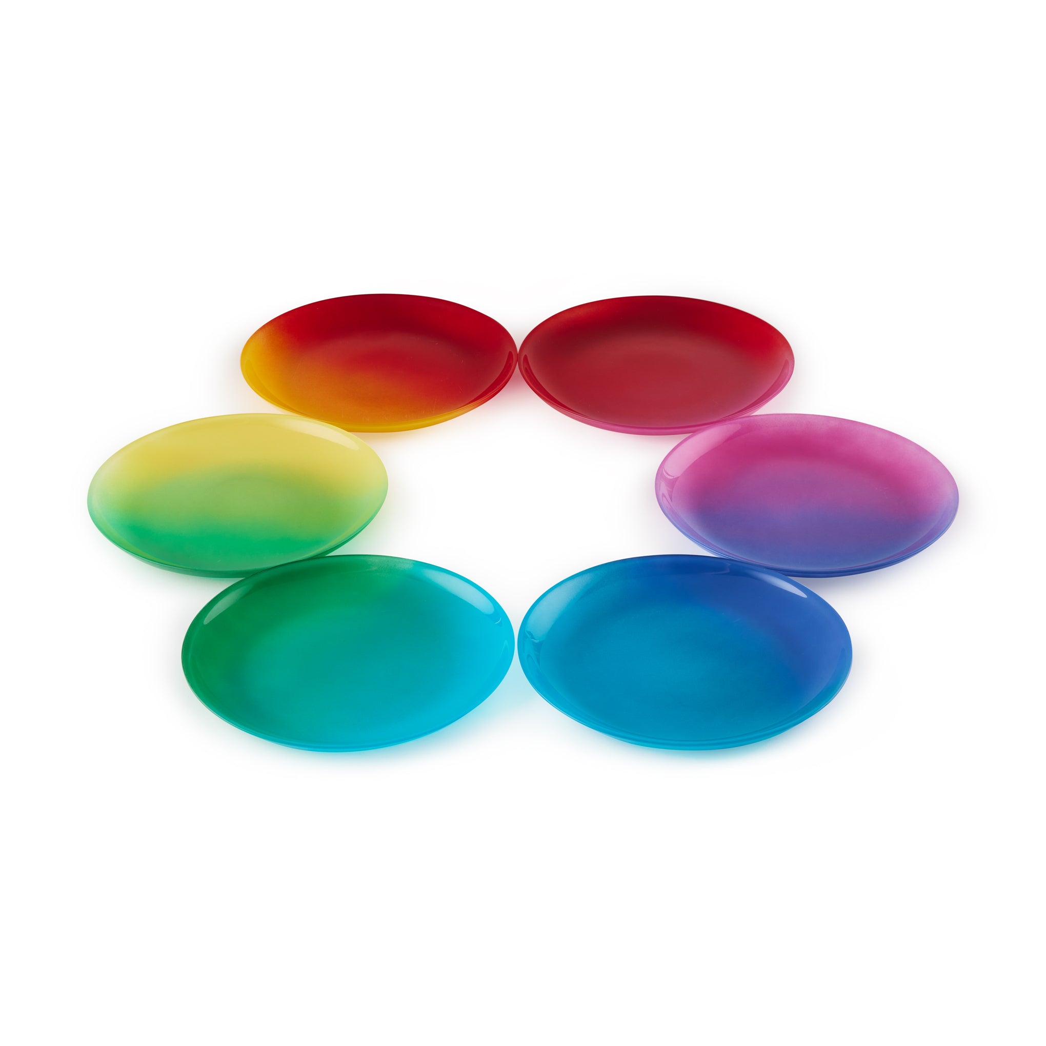 Spectrum Glass Dessert Plates Set of 6 - Hand-Painted Ombre Design