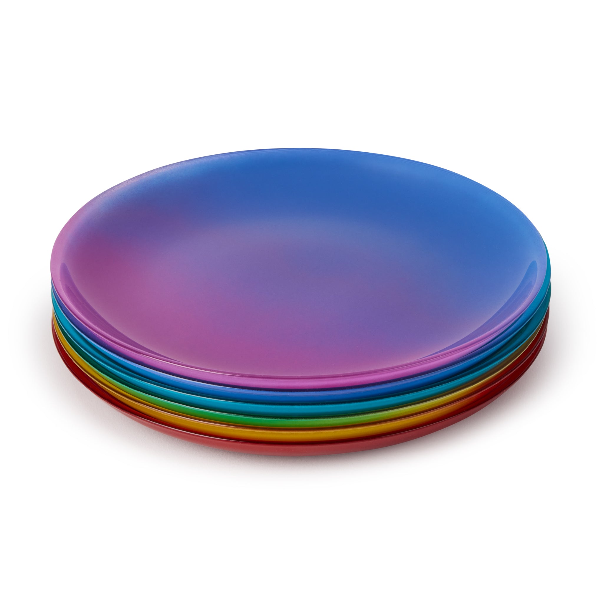 Spectrum Glass Dessert Plates Set of 6 - Hand-Painted Ombre Design