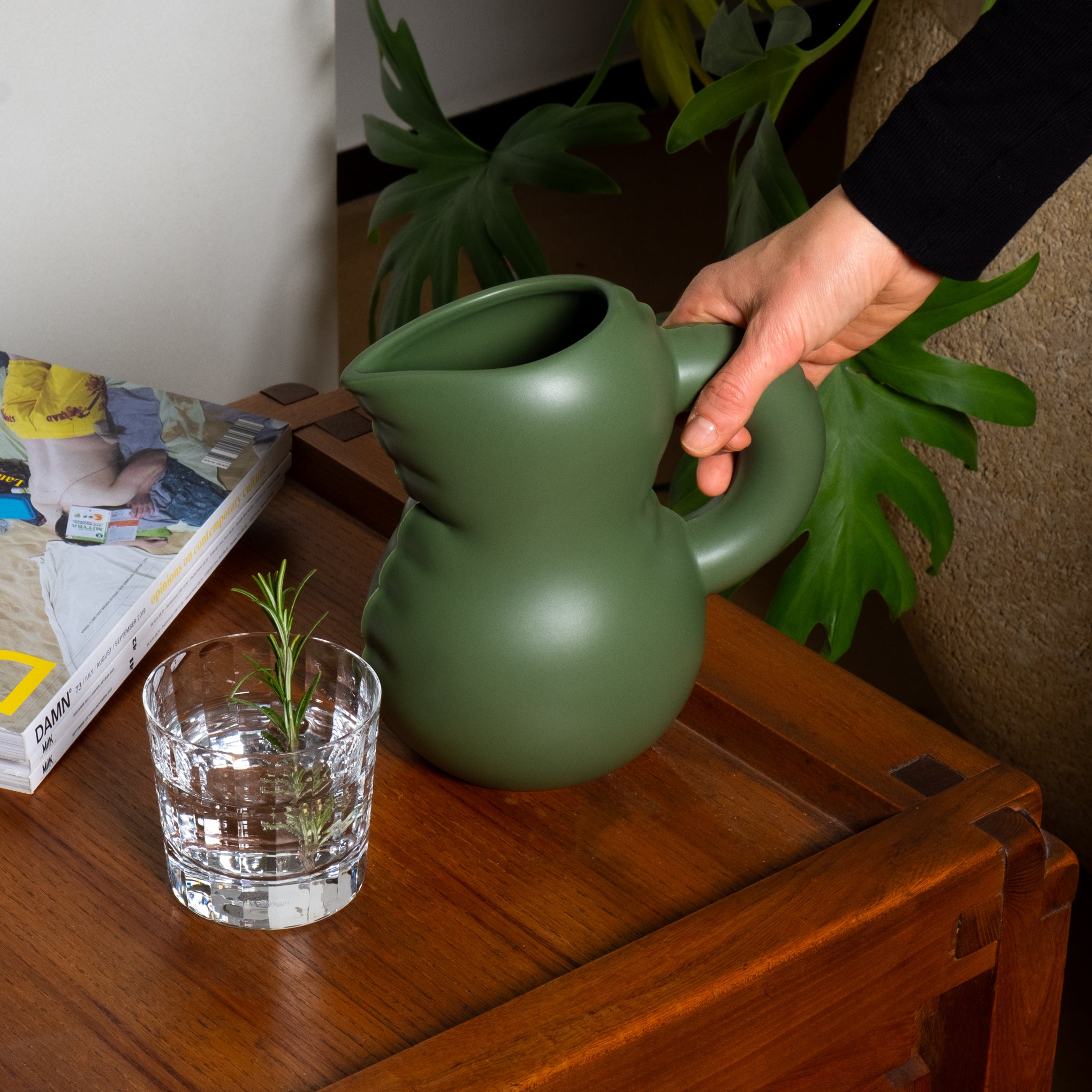 Emily Ceramic Carafe - Handmade Green Vase for Water or Flowers