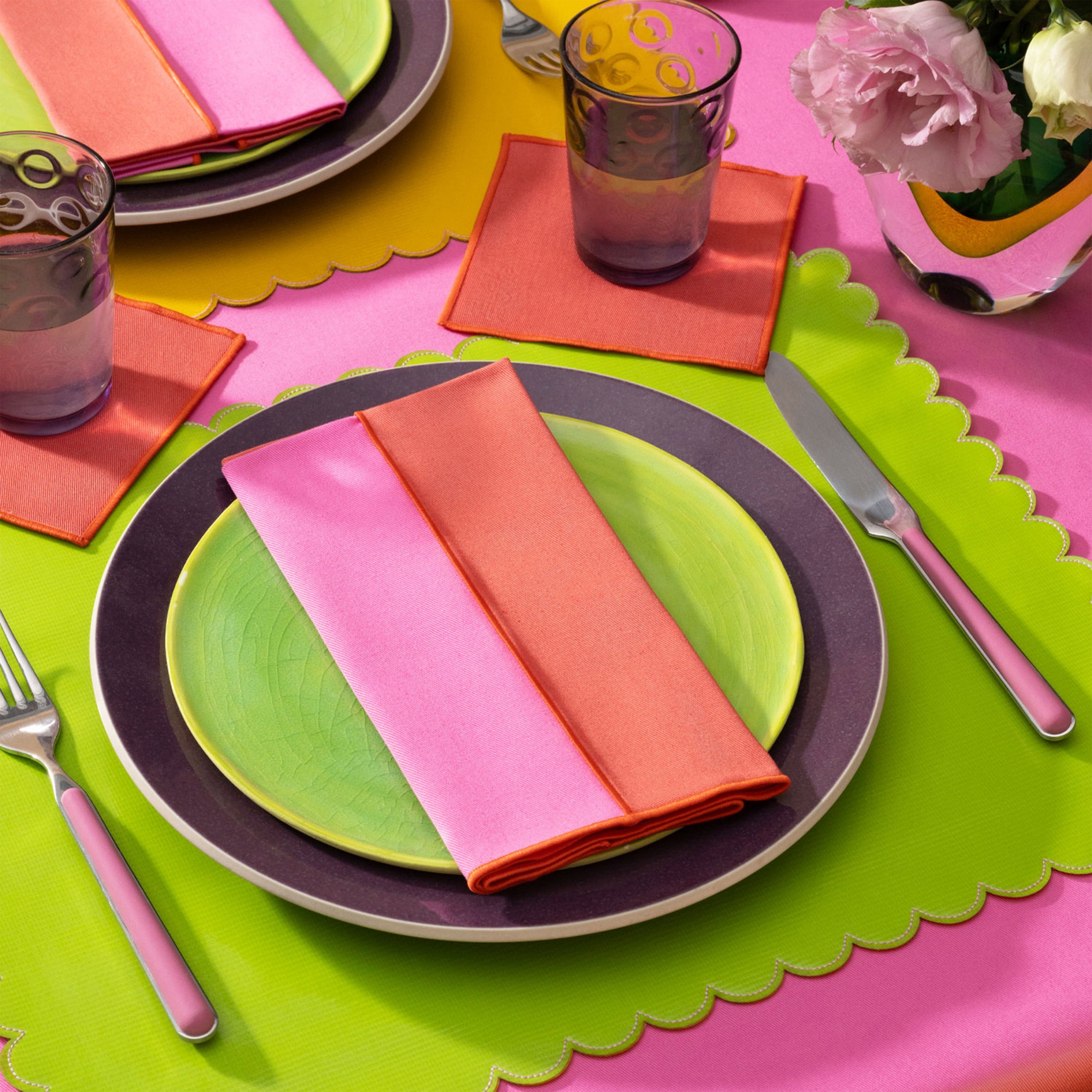 Reclaimed Fabric Lollipop Napkins - Set of 4, Two-Tone Design