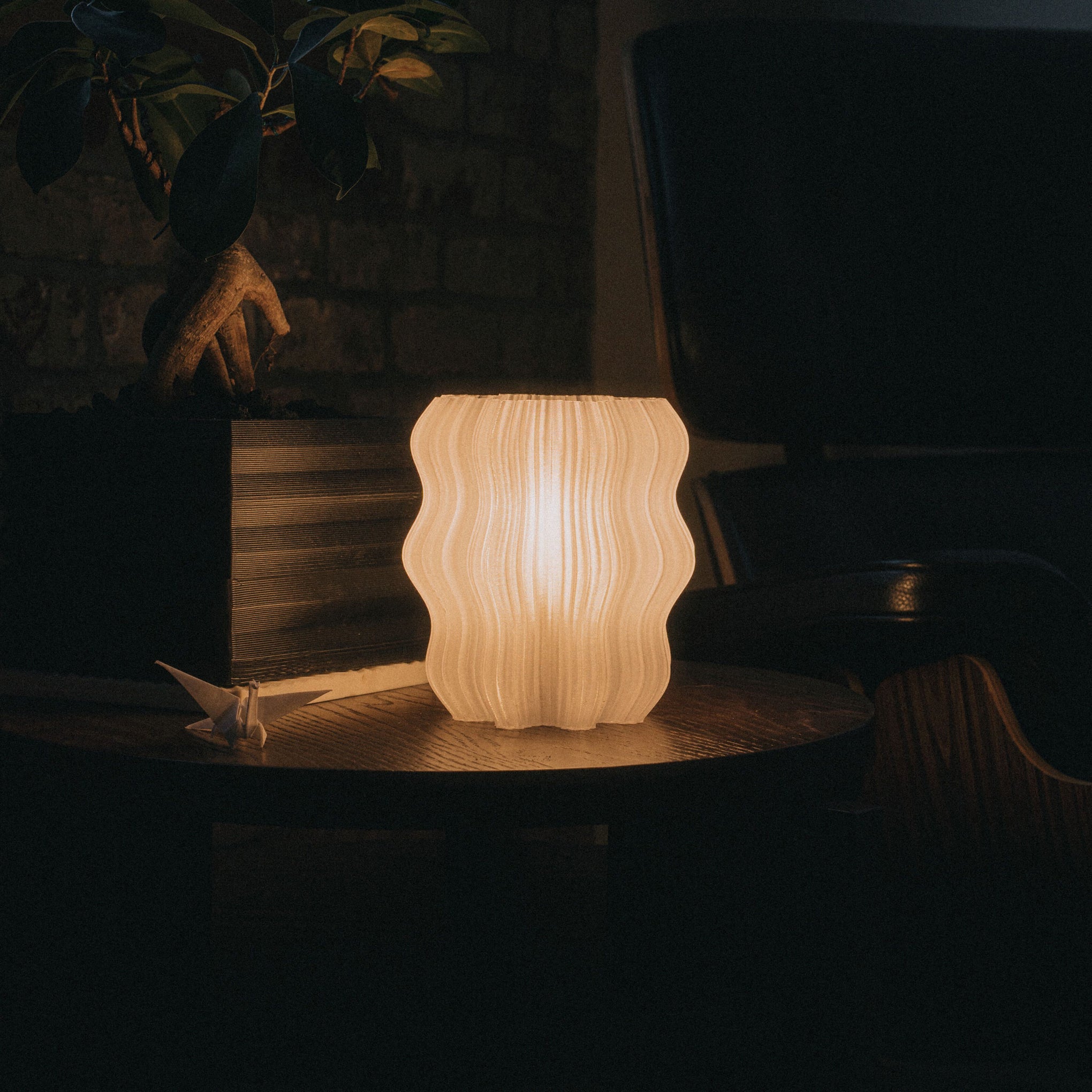 Eco-Friendly Mini Wavy Table Lamp - Recycled Plastic, 3D-Printed