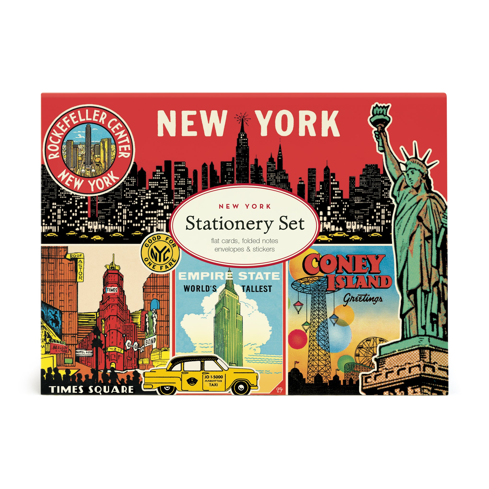 Vintage NYC Notecards Set - 8 Folded Cards with Stickers