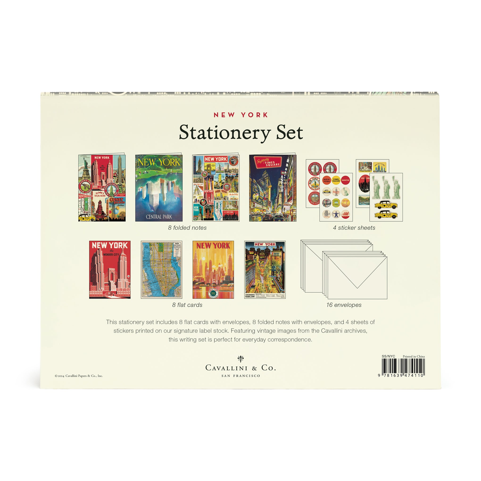 Vintage NYC Notecards Set - 8 Folded Cards with Stickers