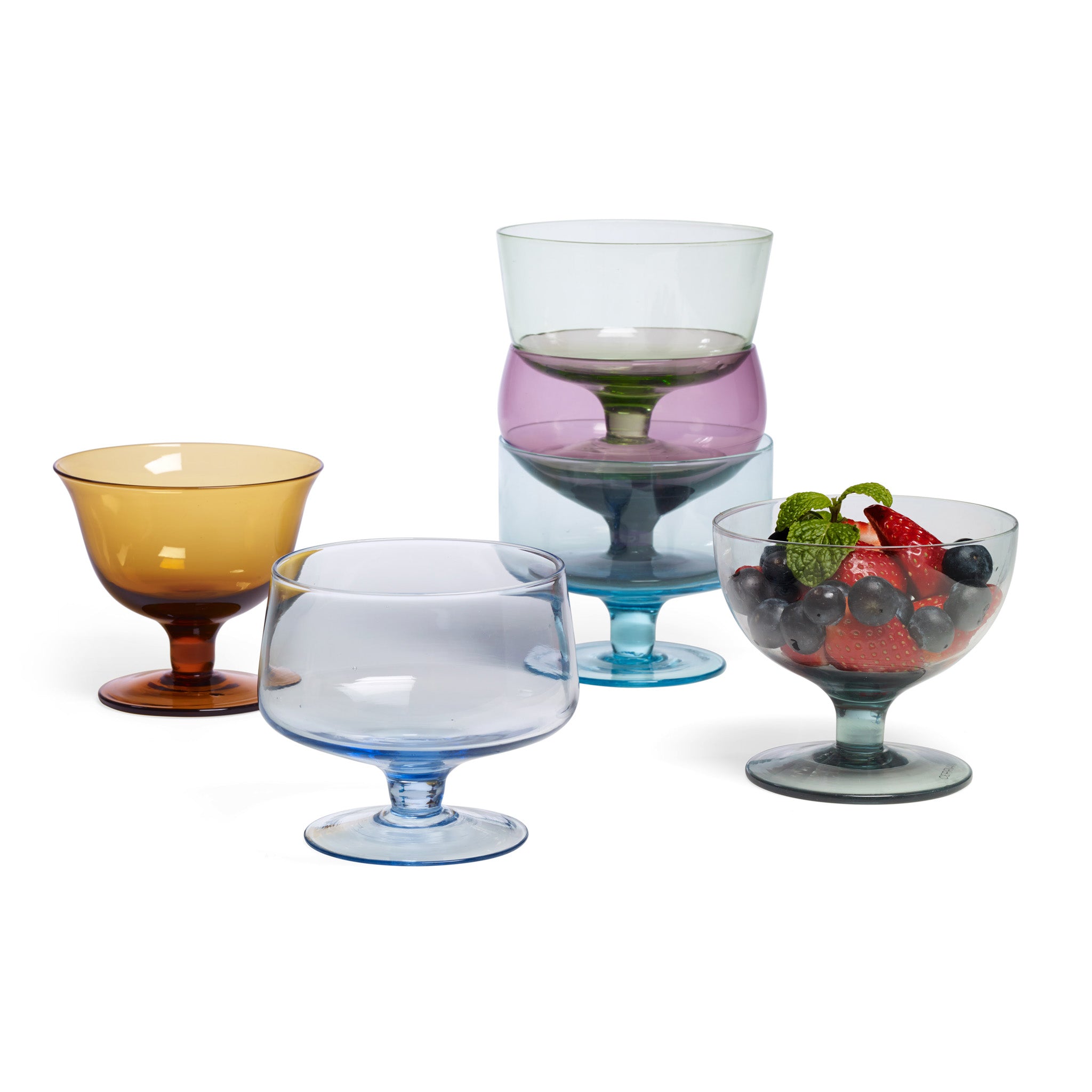 MoMA Hand-Blown Glass Dessert Bowls - Set of 6 Colorful & Unique