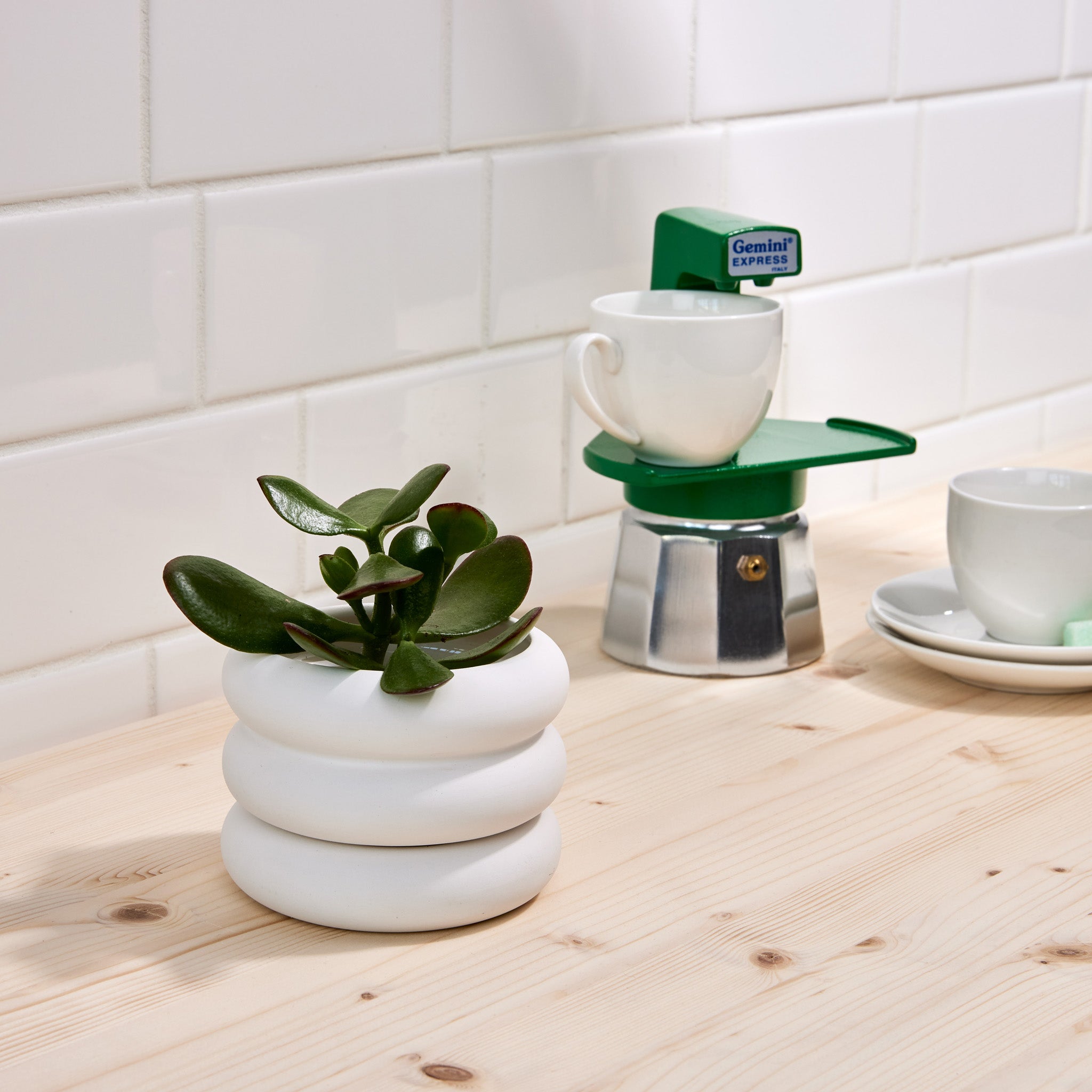 Areaware Mini Stacking Stoneware Planter with Hidden Saucer