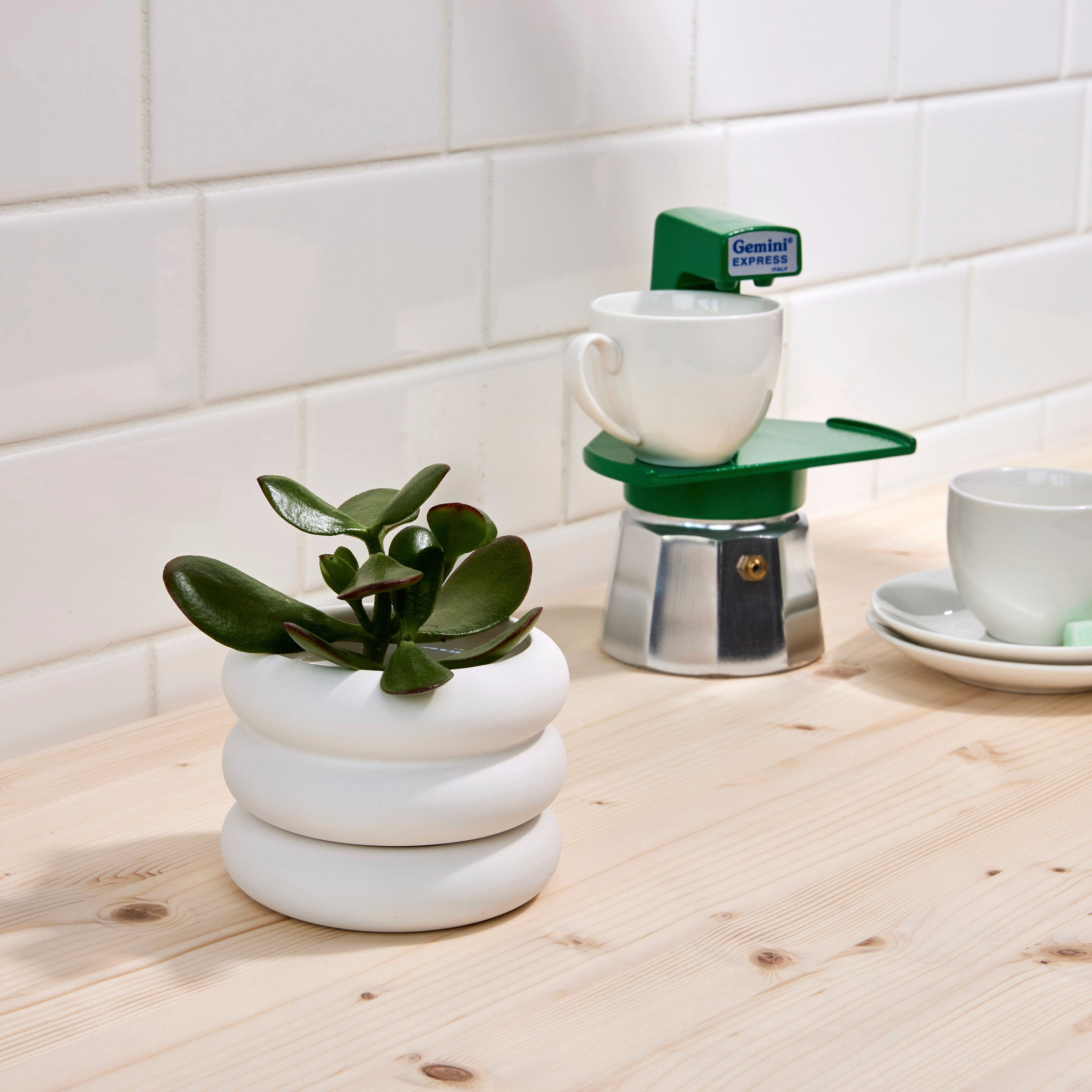 Areaware Mini Stacking Stoneware Planter with Hidden Saucer