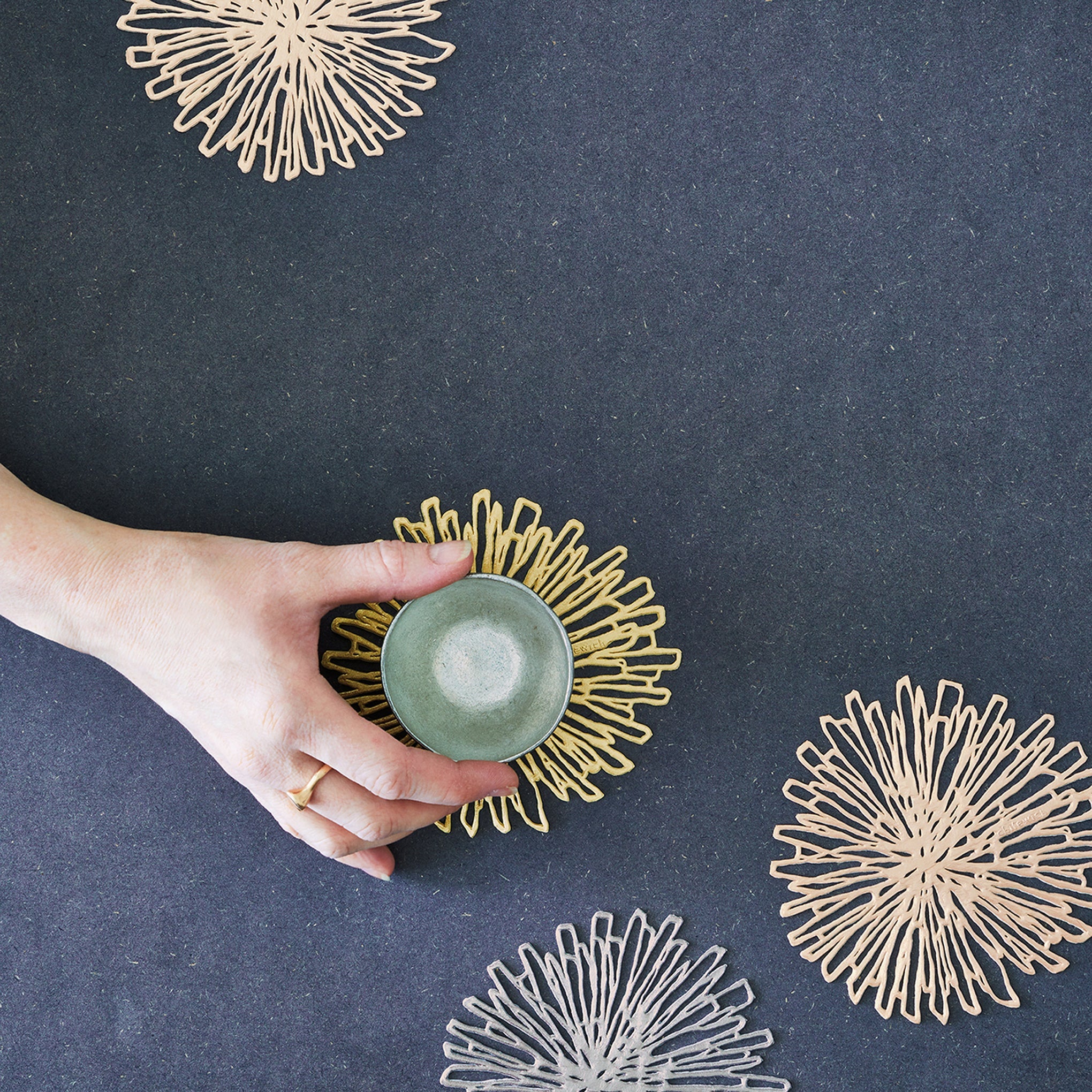 Chilewich Gilded Bloom Coasters - Set of 6 Vinyl Drink Mats