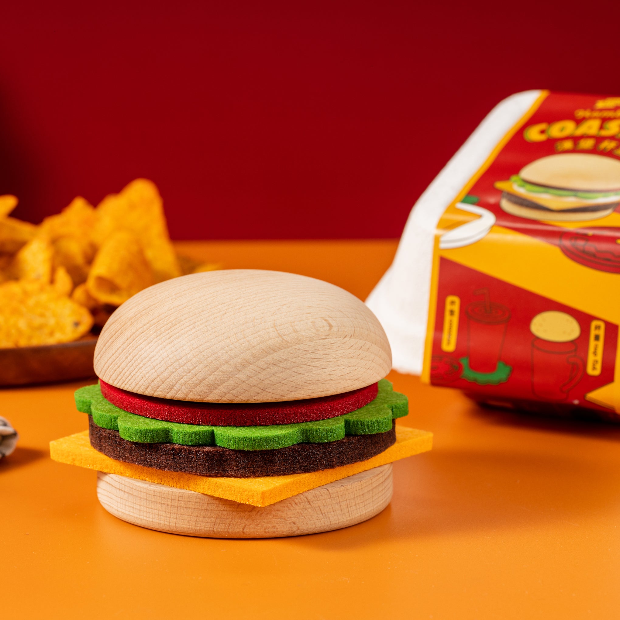Cheeseburger Coasters Set - 5 Felt Drink Coasters for Cocktails