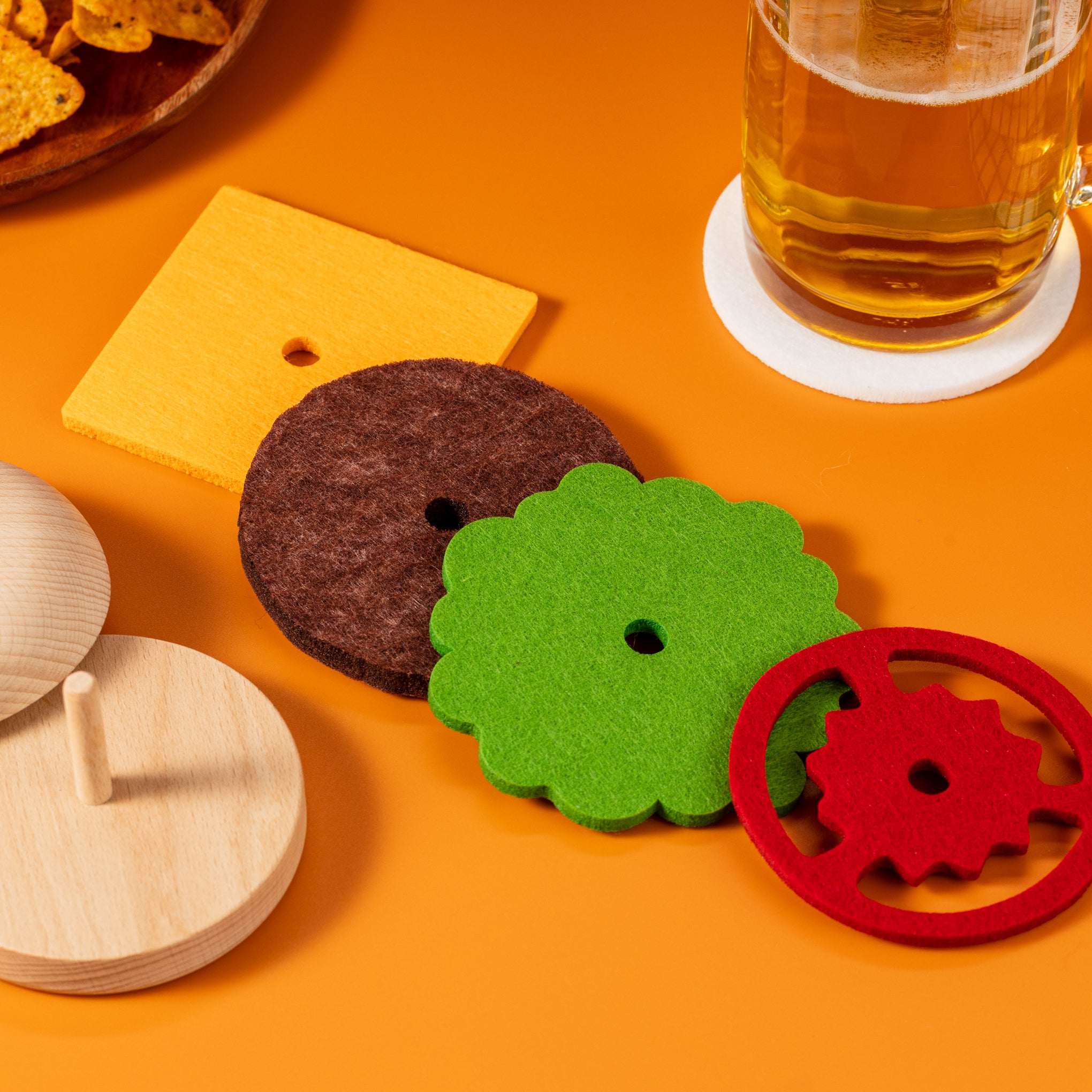 Cheeseburger Coasters Set - 5 Felt Drink Coasters for Cocktails