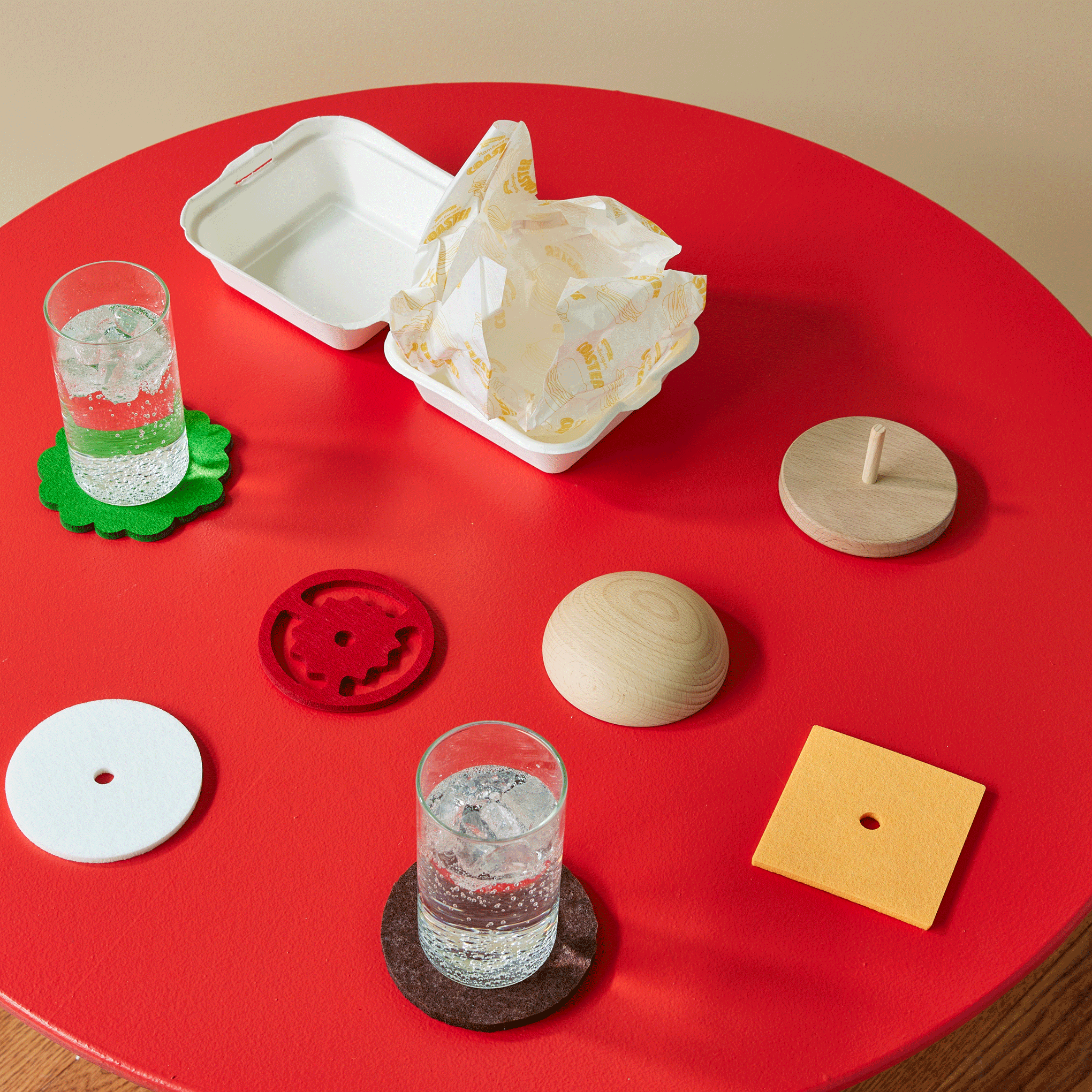 Cheeseburger Coasters Set - 5 Felt Drink Coasters for Cocktails