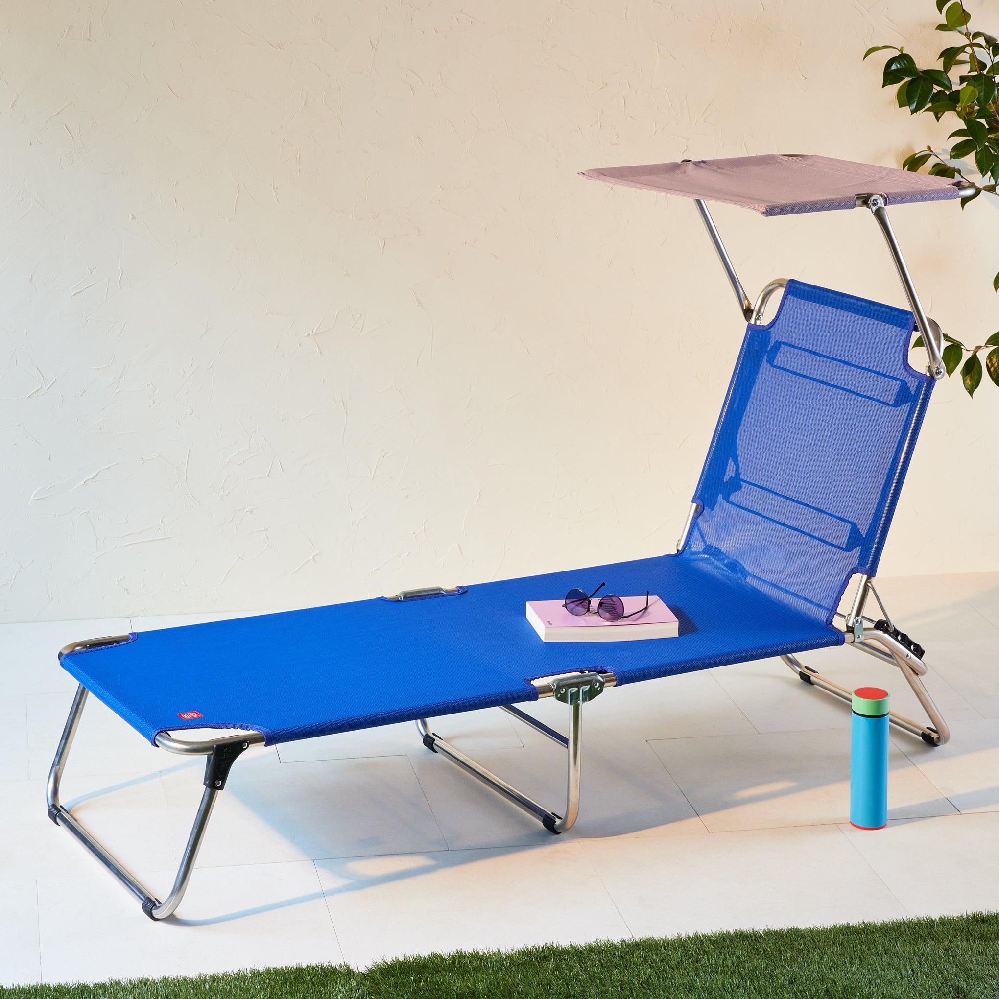 Amigo Outdoor Lounge Chair with Adjustable Sun Shield - Navy/Lilac