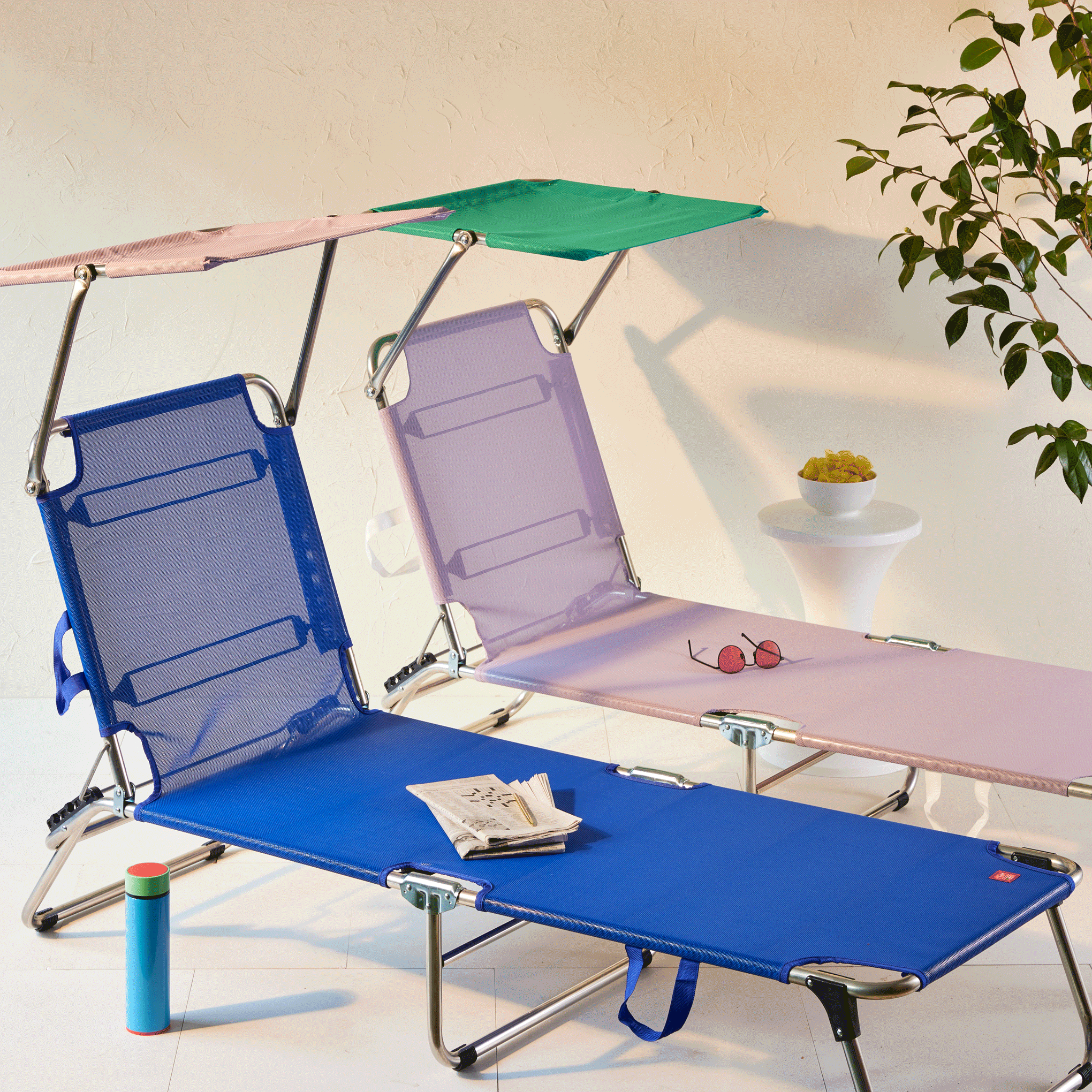 Amigo Outdoor Lounge Chair with Adjustable Sun Shield - Navy/Lilac