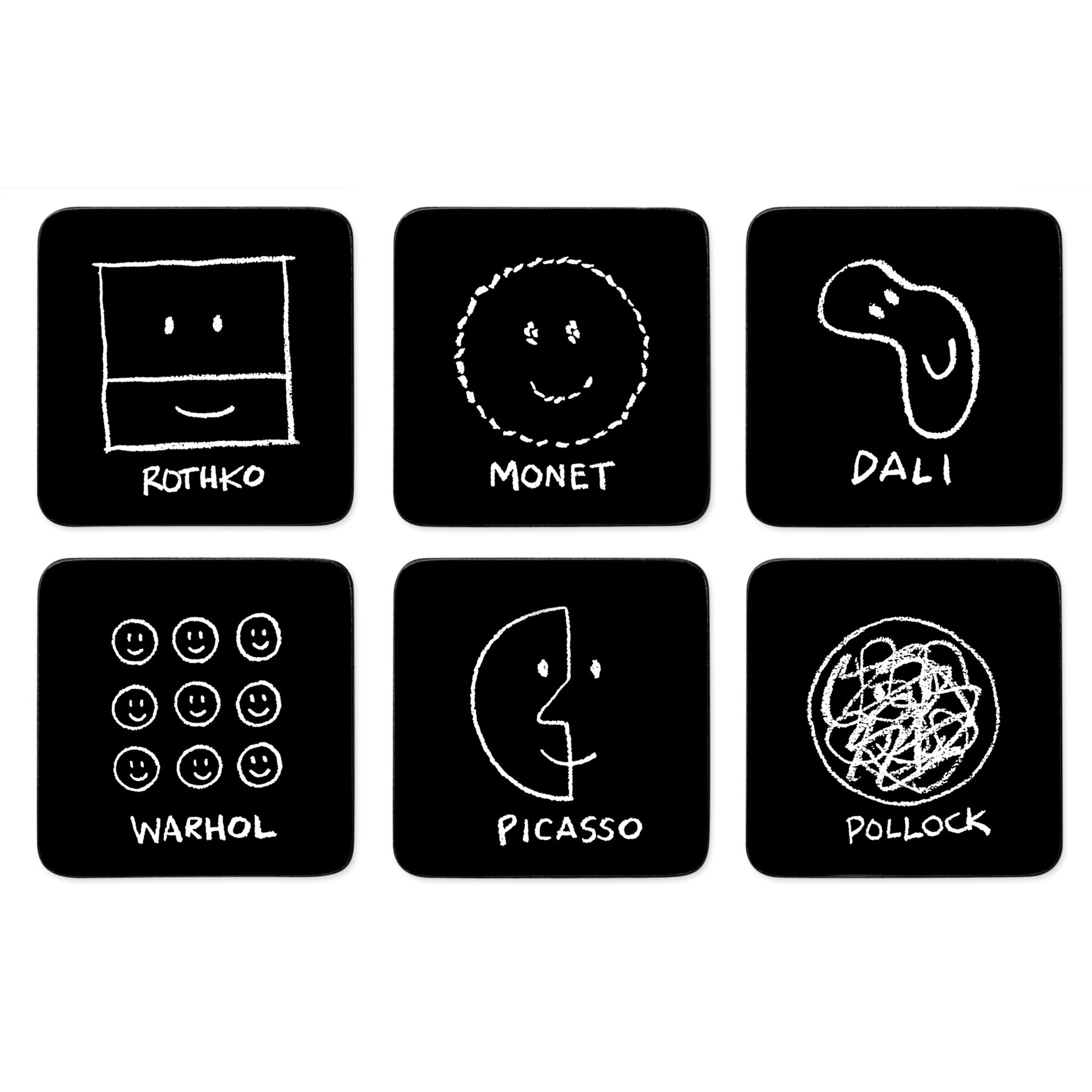 Art History Coasters Set - 6 Famous Artist Designs for Cocktail Parties