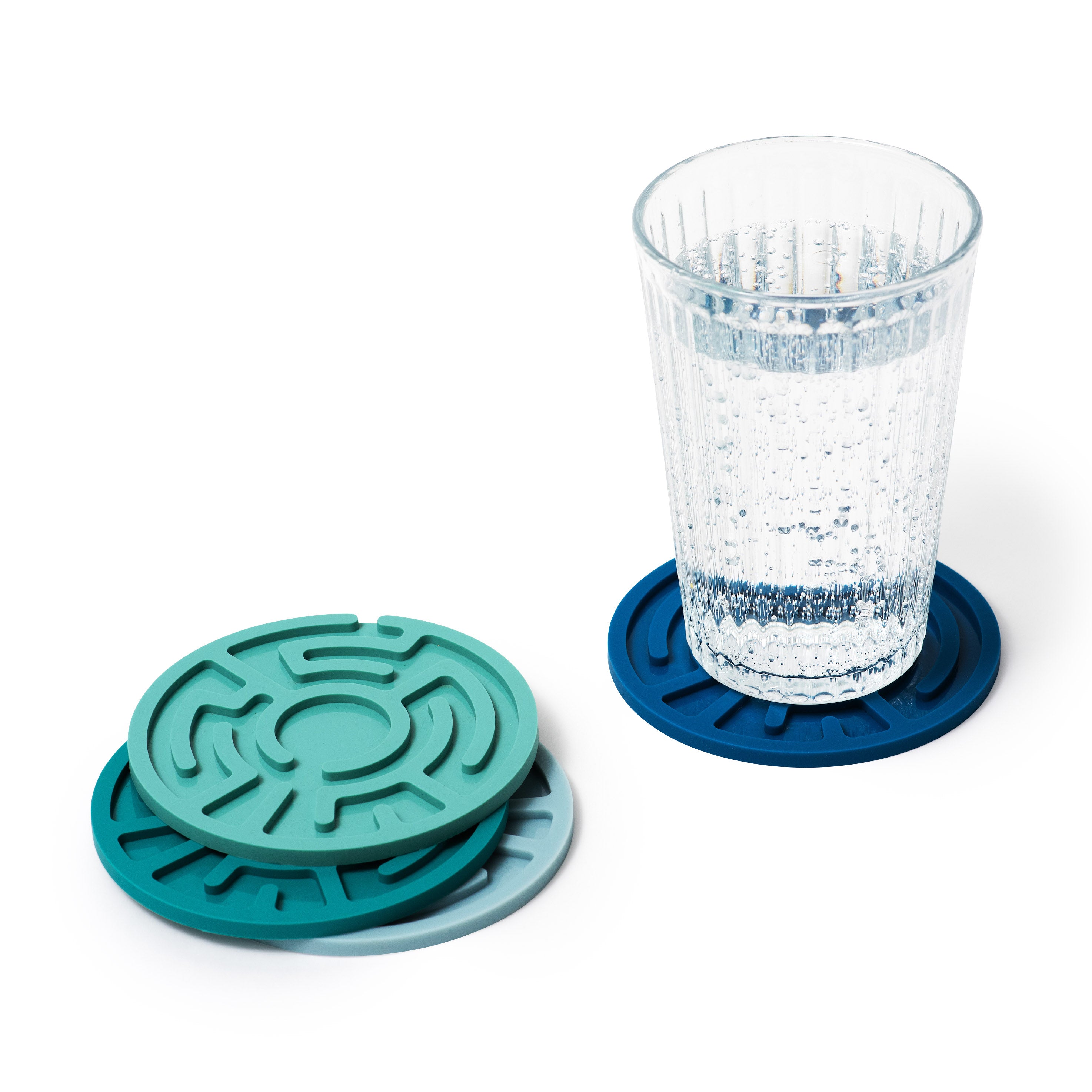 Water Droplet Maze Coasters - Set of 4 Blue Drink Coasters by Hui Zheng