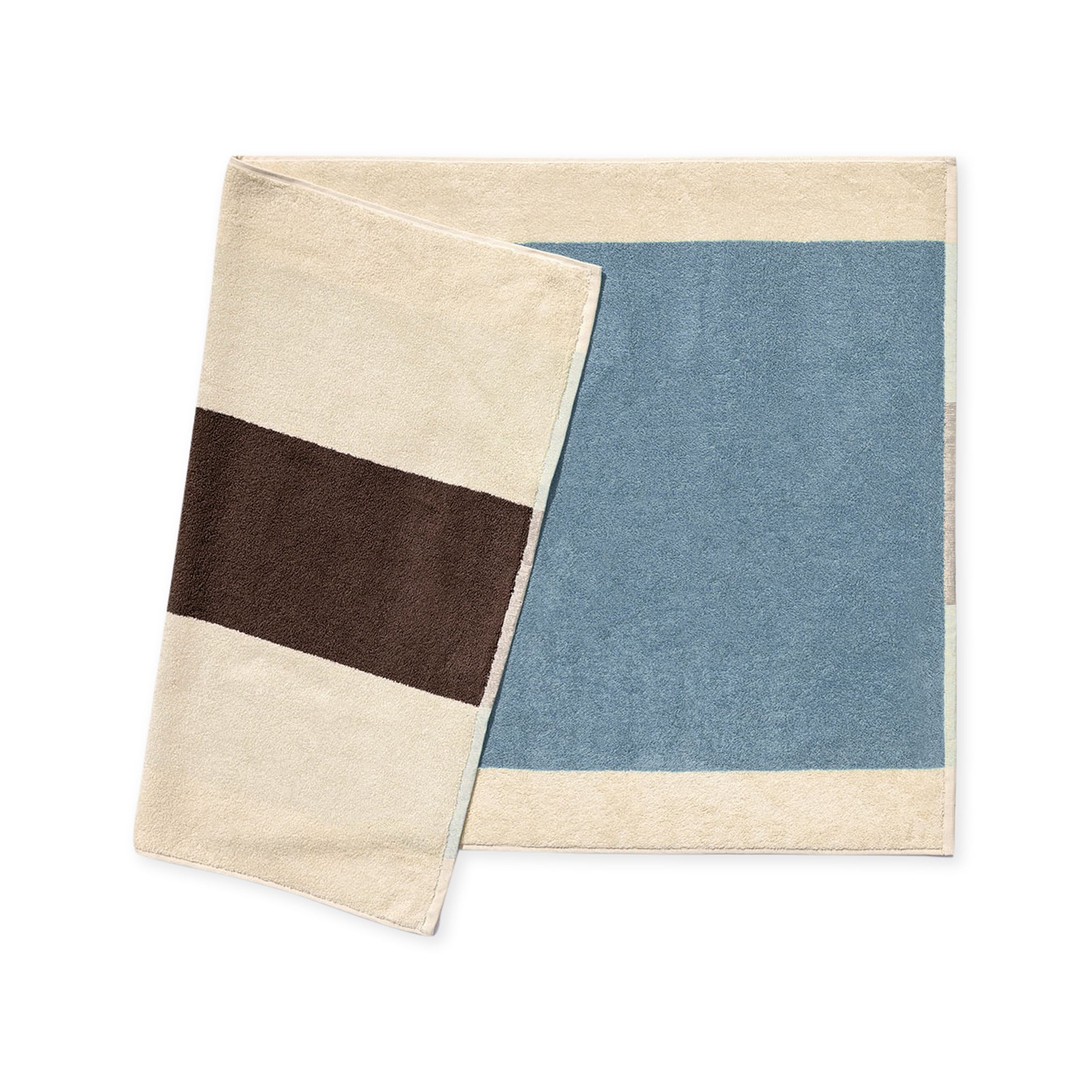 Karl Martens Organic Cotton Bath Mat - Sky Blue & Brown, 32.5" x 20"