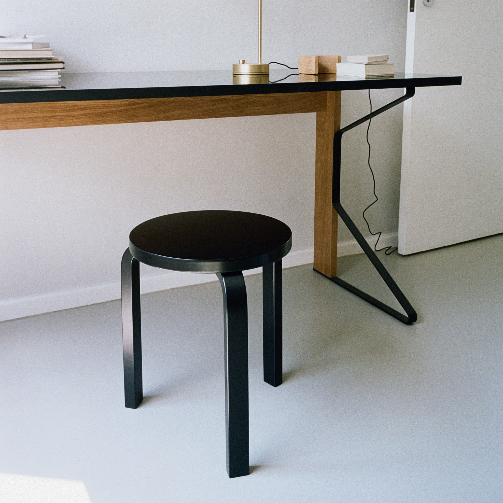 Artek Aalto Stool 60 - Black Stacking Stool with L-Shaped Legs