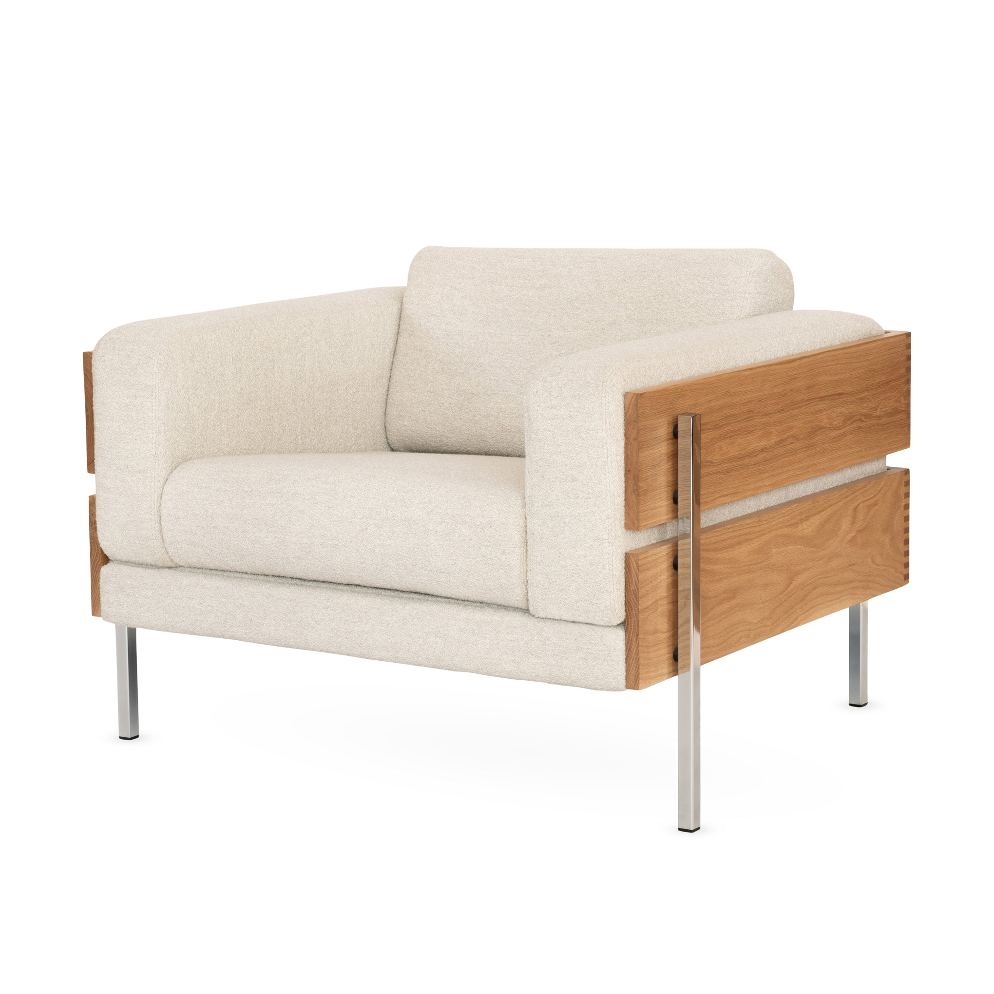 Mid-Century Modern Forum Armchair in Oak & Boucle by Robin Day