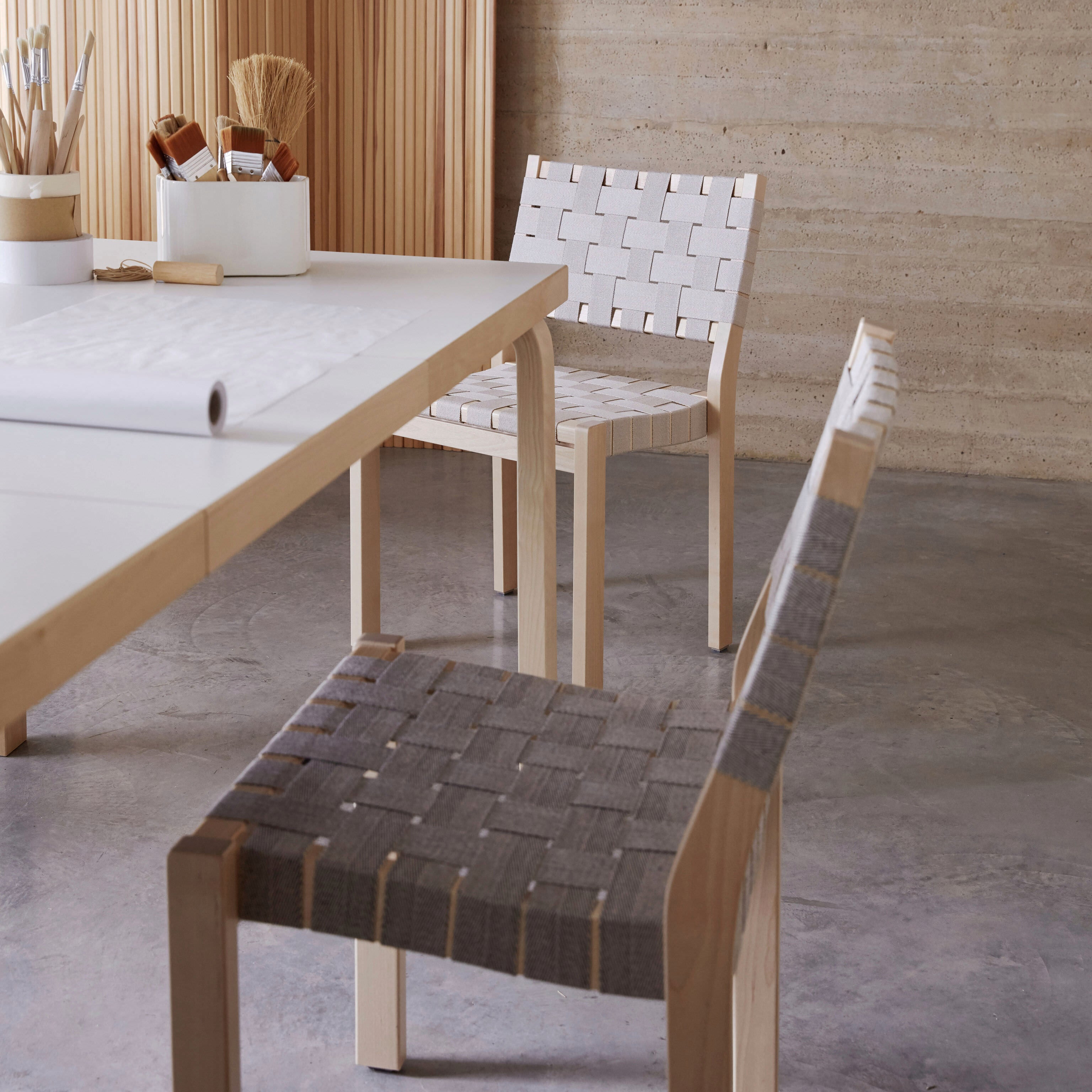 Artek Aalto 611 Stackable Chair - Light Grey Linen