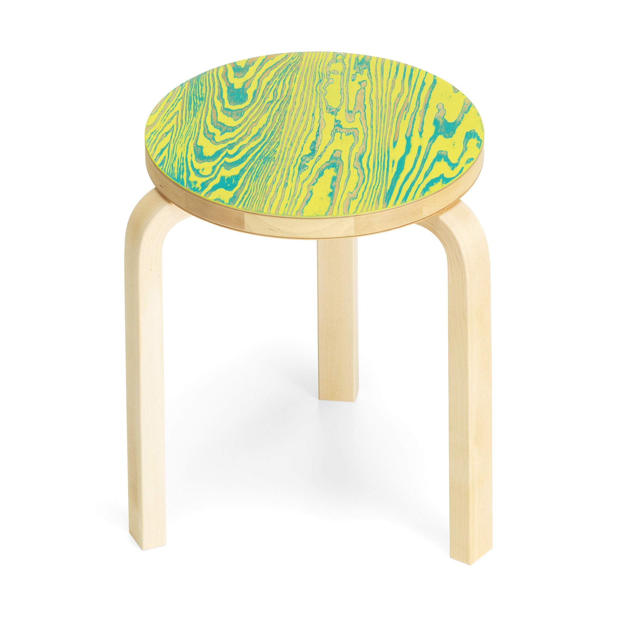 Artek Aalto ColoRing 60 Stacking Stool - Yellow & Green Handcrafted Wood