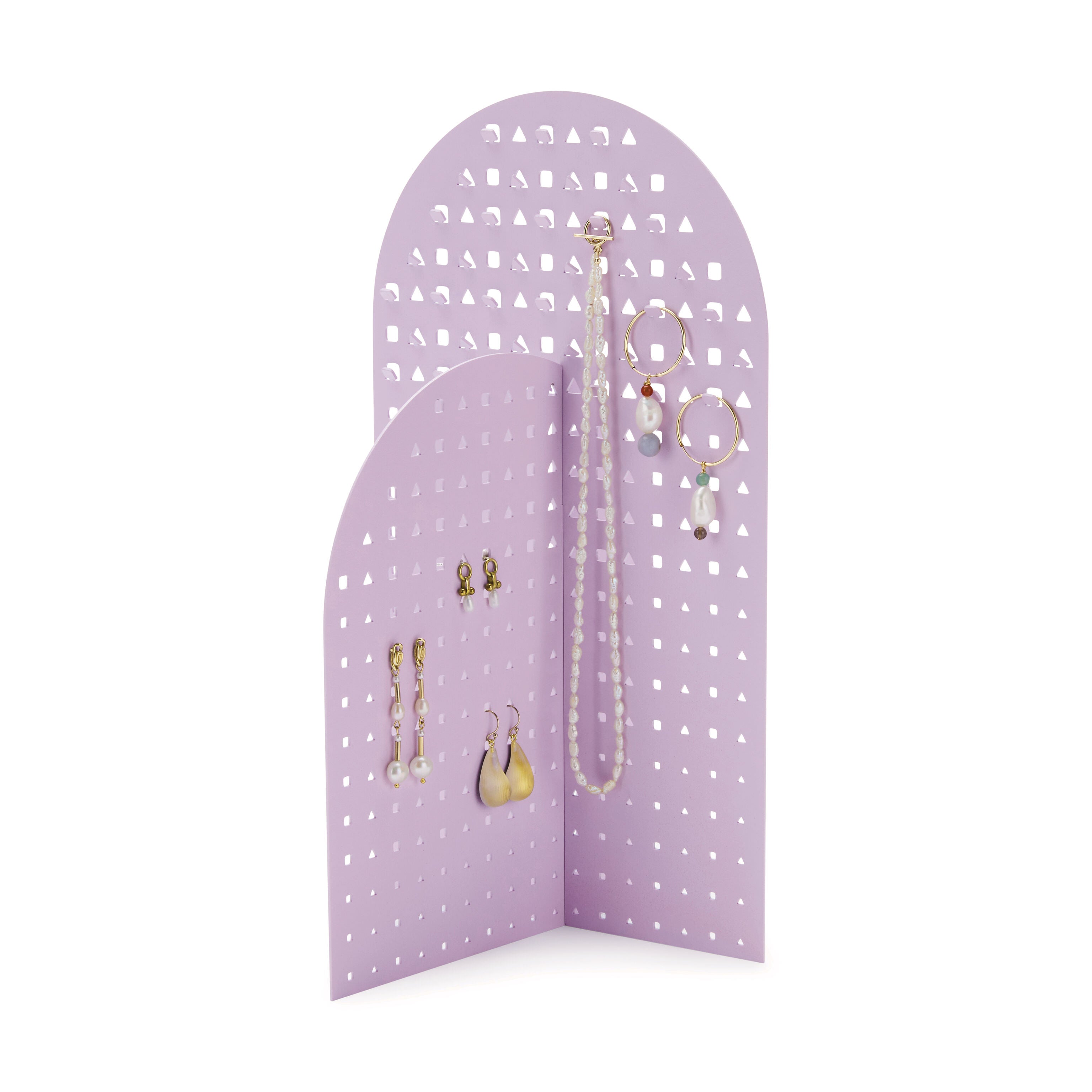 Modern Jewelry Stand - Geometric Lavender Display for Necklaces & Earrings