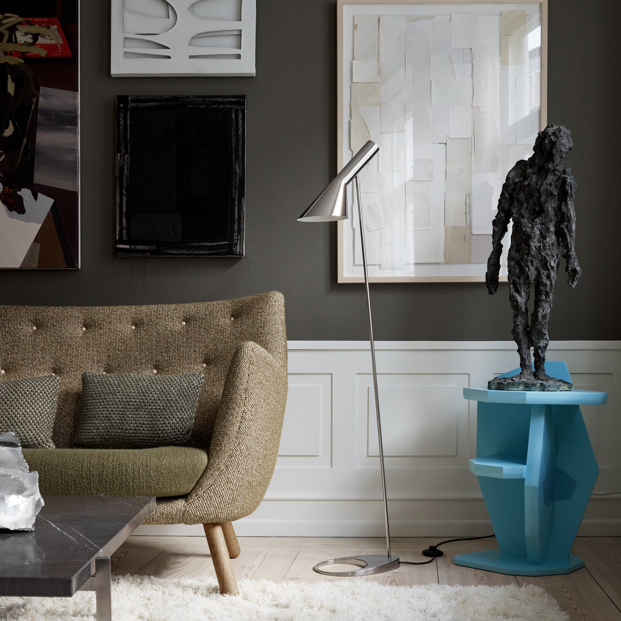 Arne Jacobsen AJ Floor Lamp - Adjustable Reading Light in Pale Petroleum