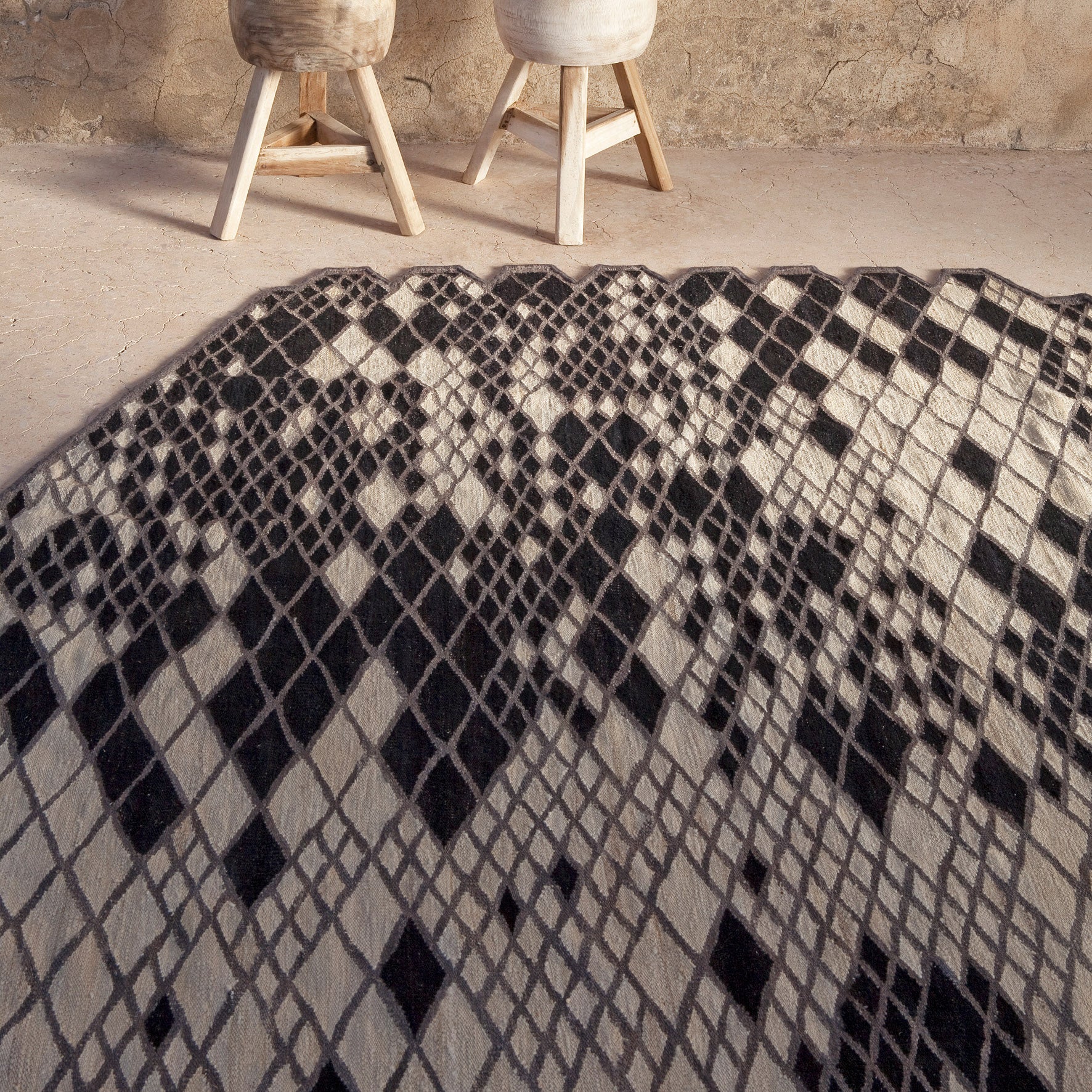 Handwoven Nanimarquina Losanges Wool Rug - Black Geometric Design 5'5'' x 8'