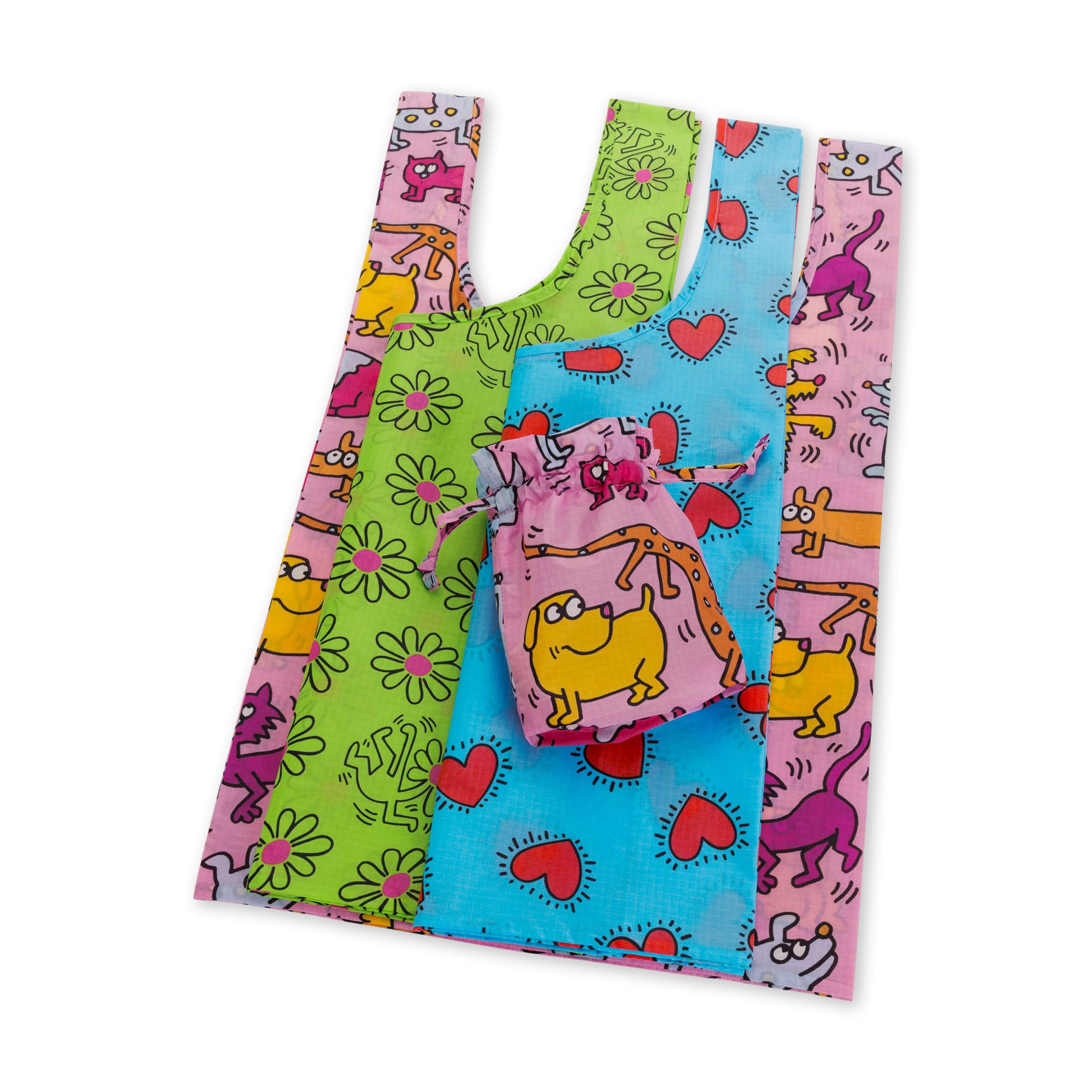 Keith Haring Recycled Nylon Tote Bags - Set of 3 Eco-Friendly