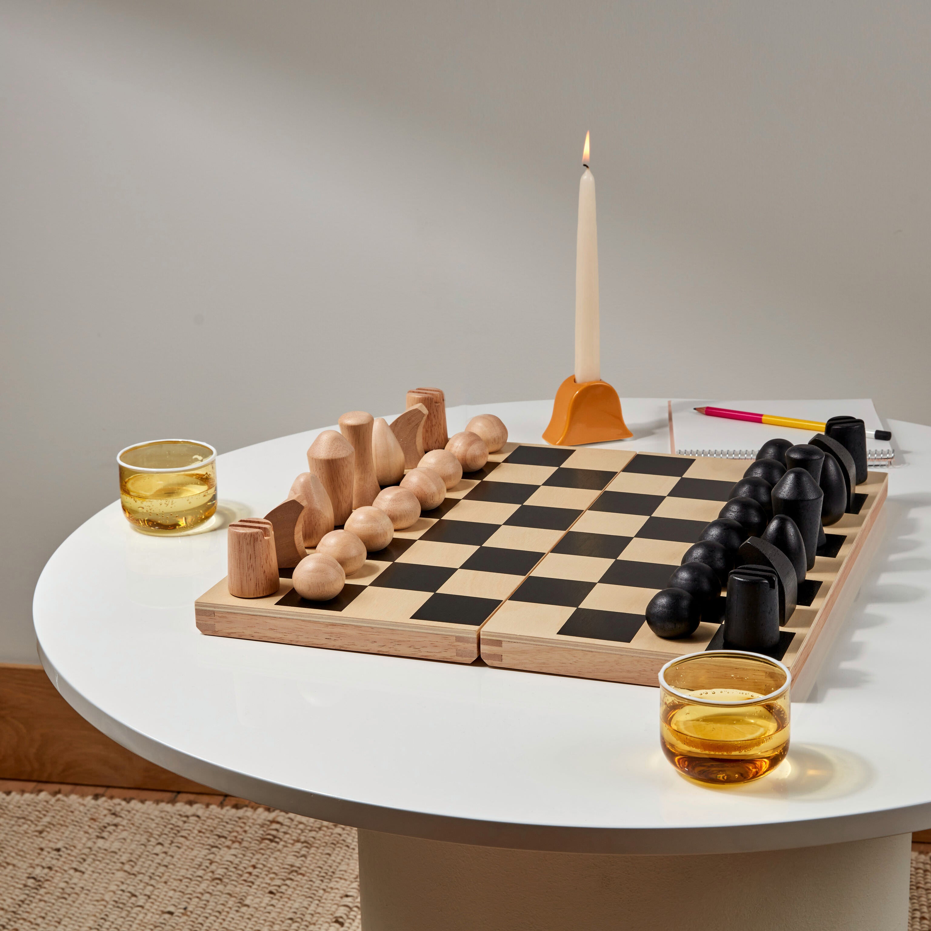 Panisa Minimalist Wooden Chess Set with Magnetic Storage Board