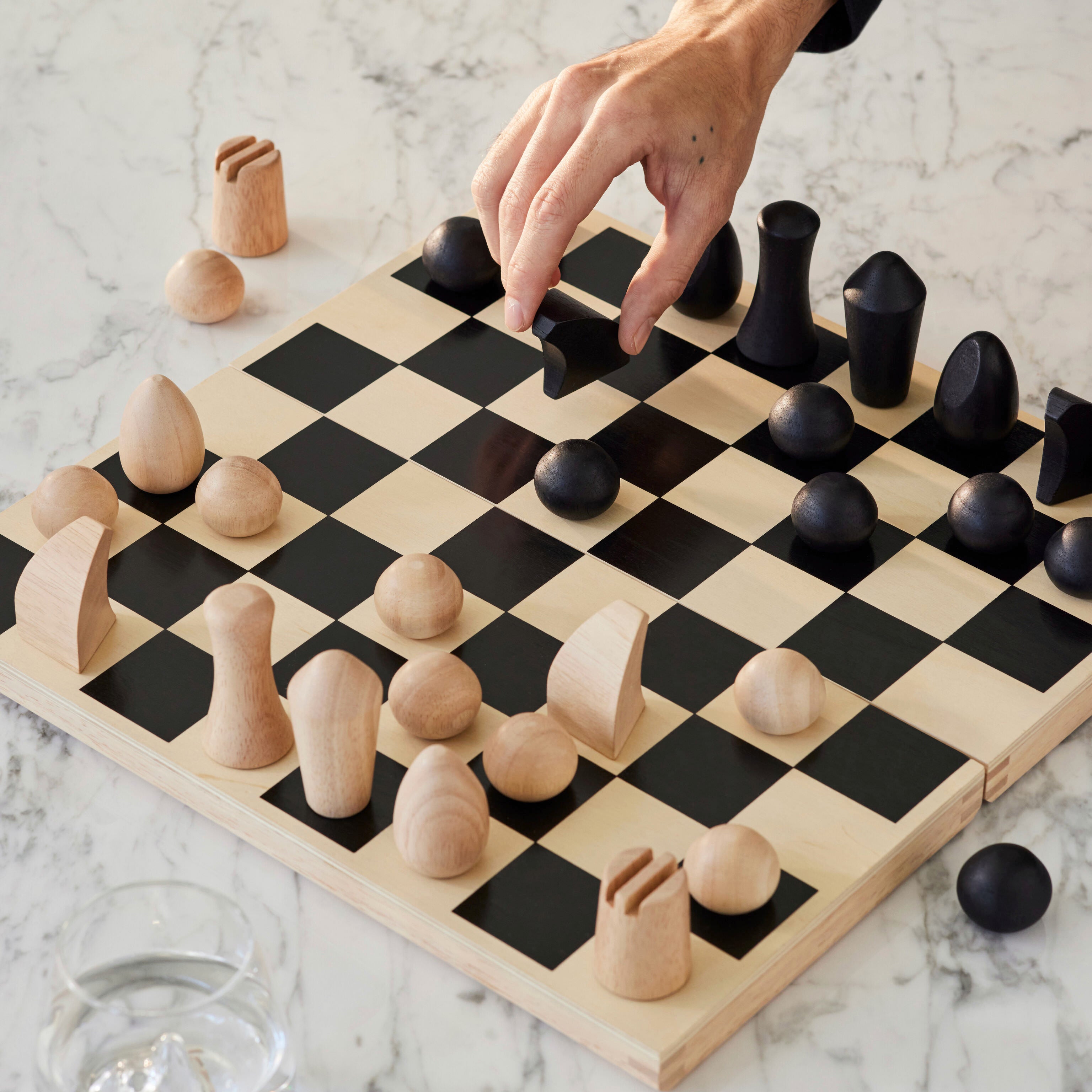 Panisa Minimalist Wooden Chess Set with Magnetic Storage Board