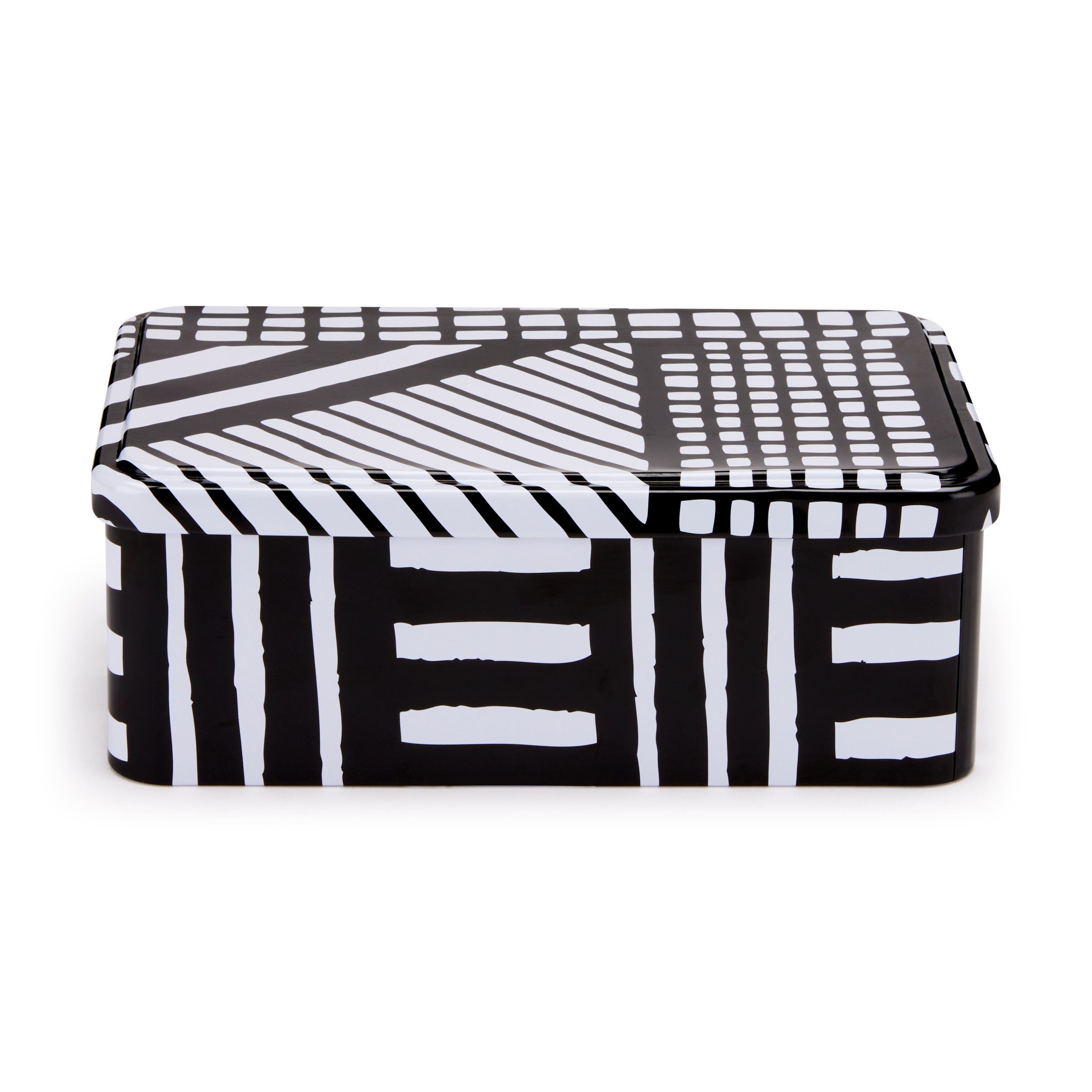 George Sowden Memphis Design Storage Tin - Black & White Pattern