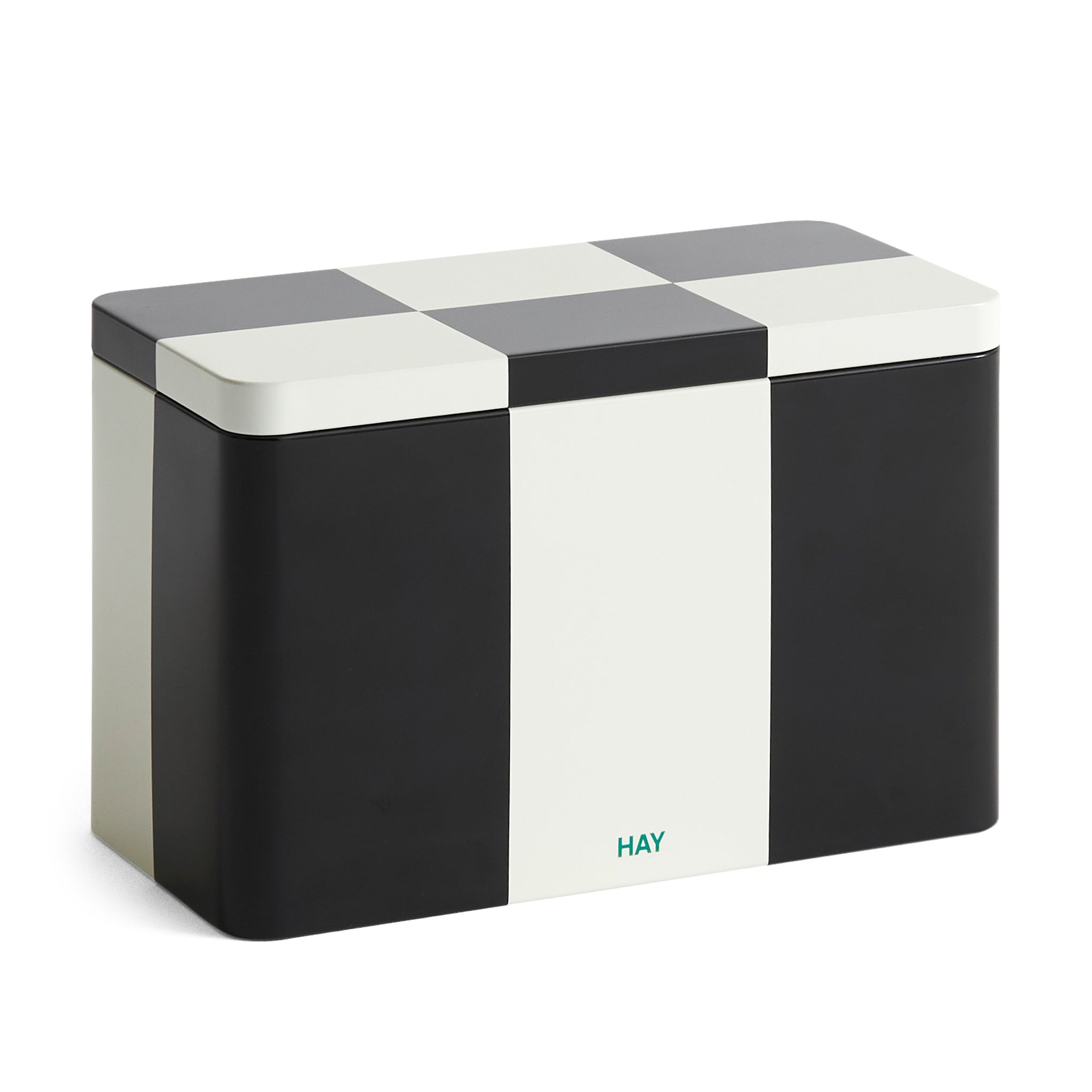 HAY Black & Off White Patterned Tin Storage Container for Kitchen & Home