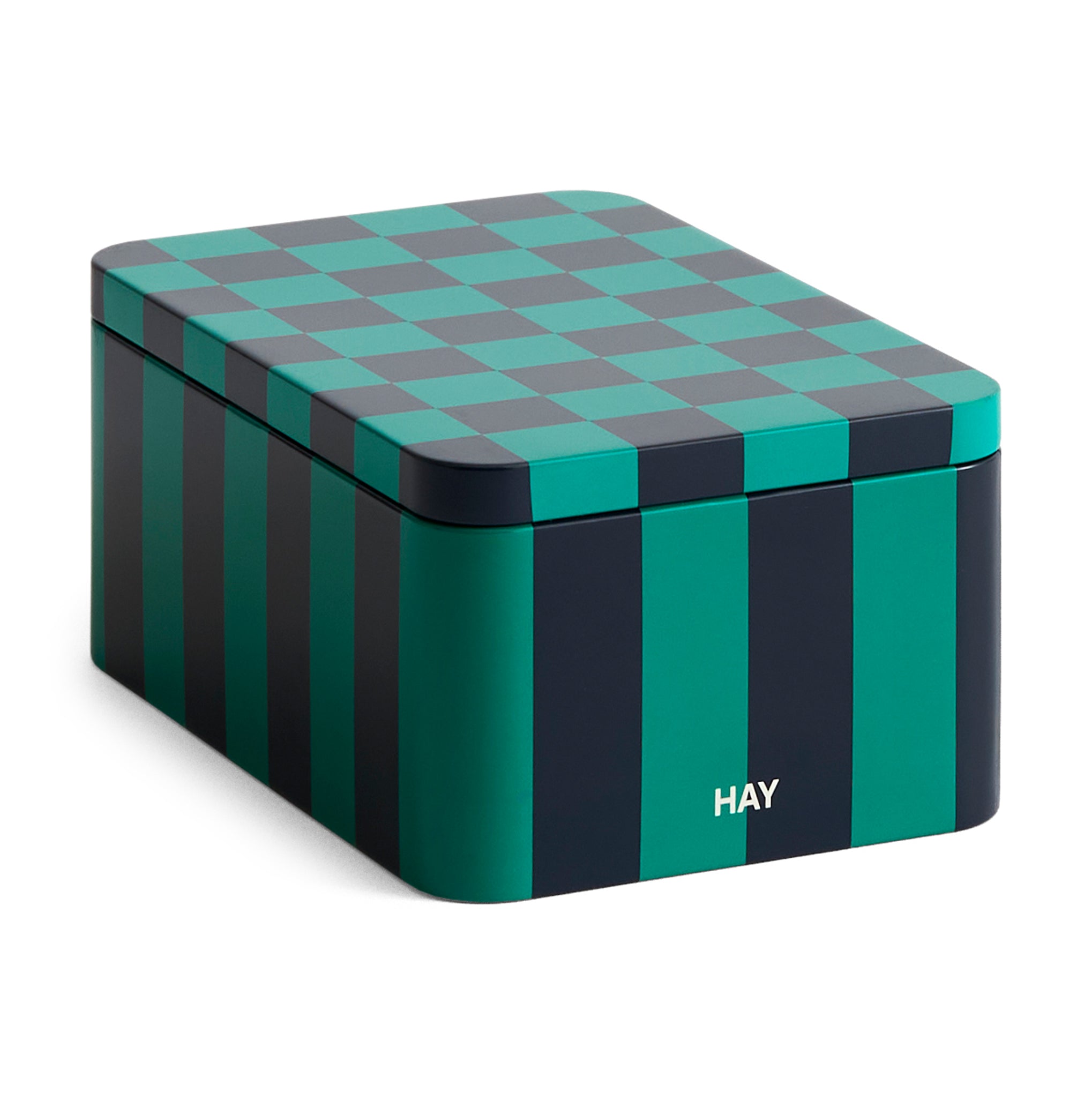 HAY Dark Blue & Green Patterned Tin Storage Container