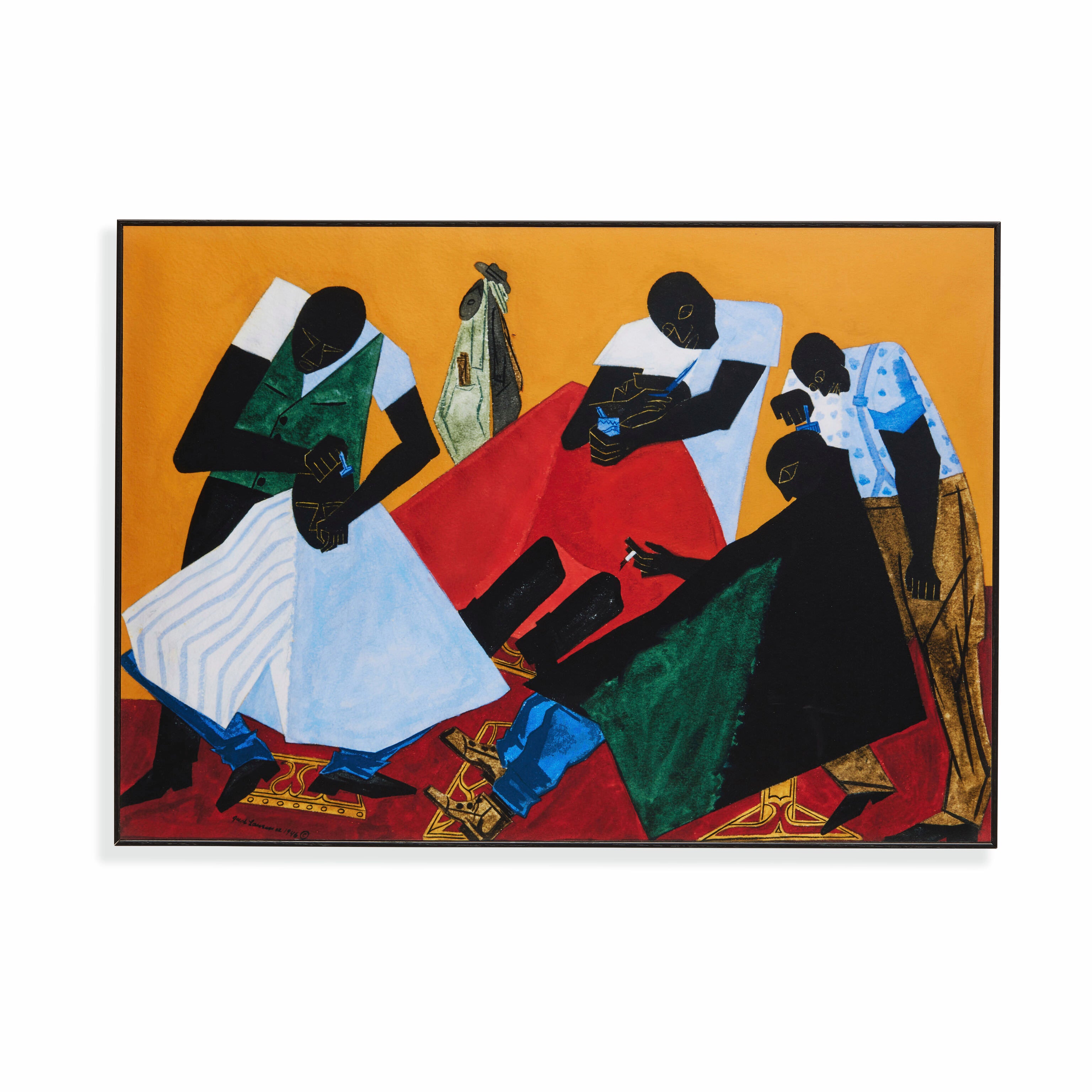 Jacob Lawrence Barber Shop Framed Art Print - UV Protected Ash Wood Frame
